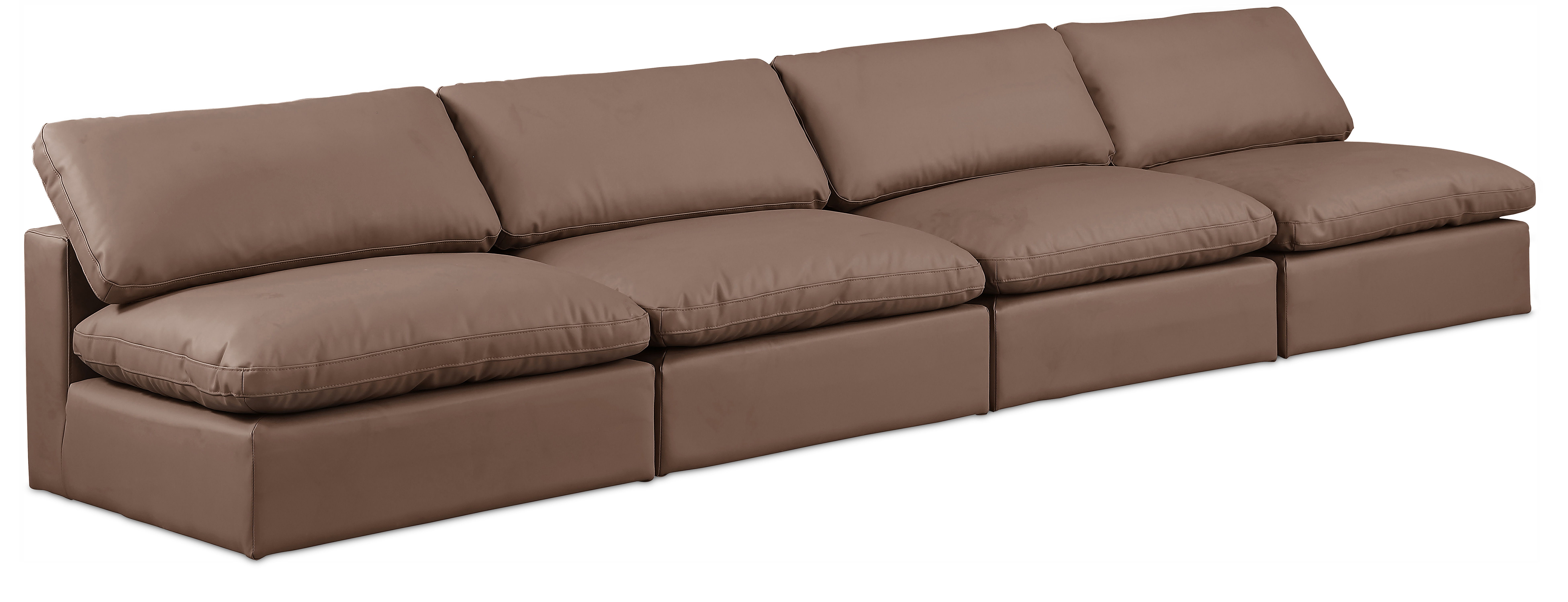 Comfy - Faux Leather Modular Armless Sofa 4 Seats - Brown