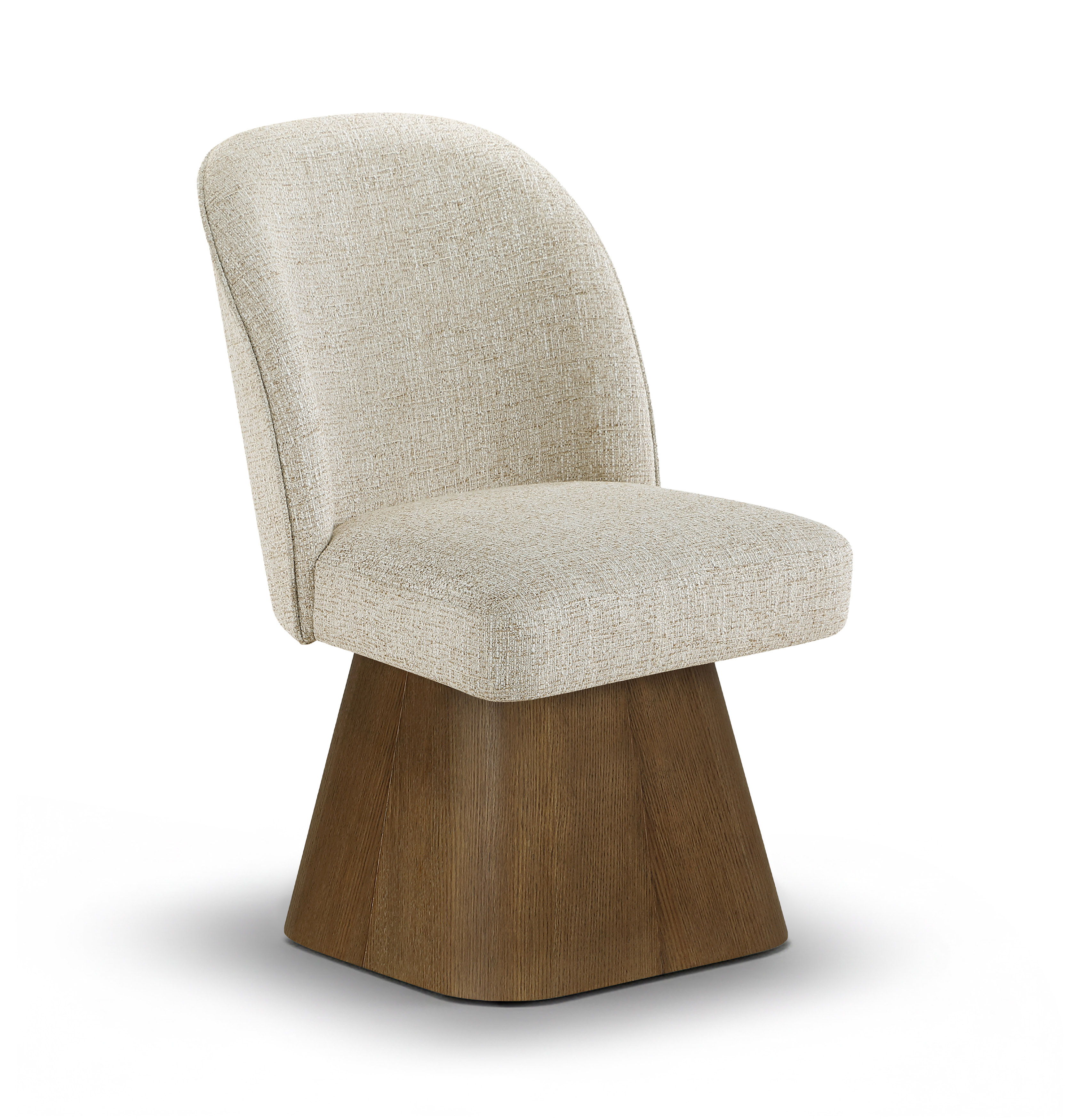 Marlowe - Linen Textured Fabric Upholstered Swivel Dining Side Chair - Beige / Stained Brown