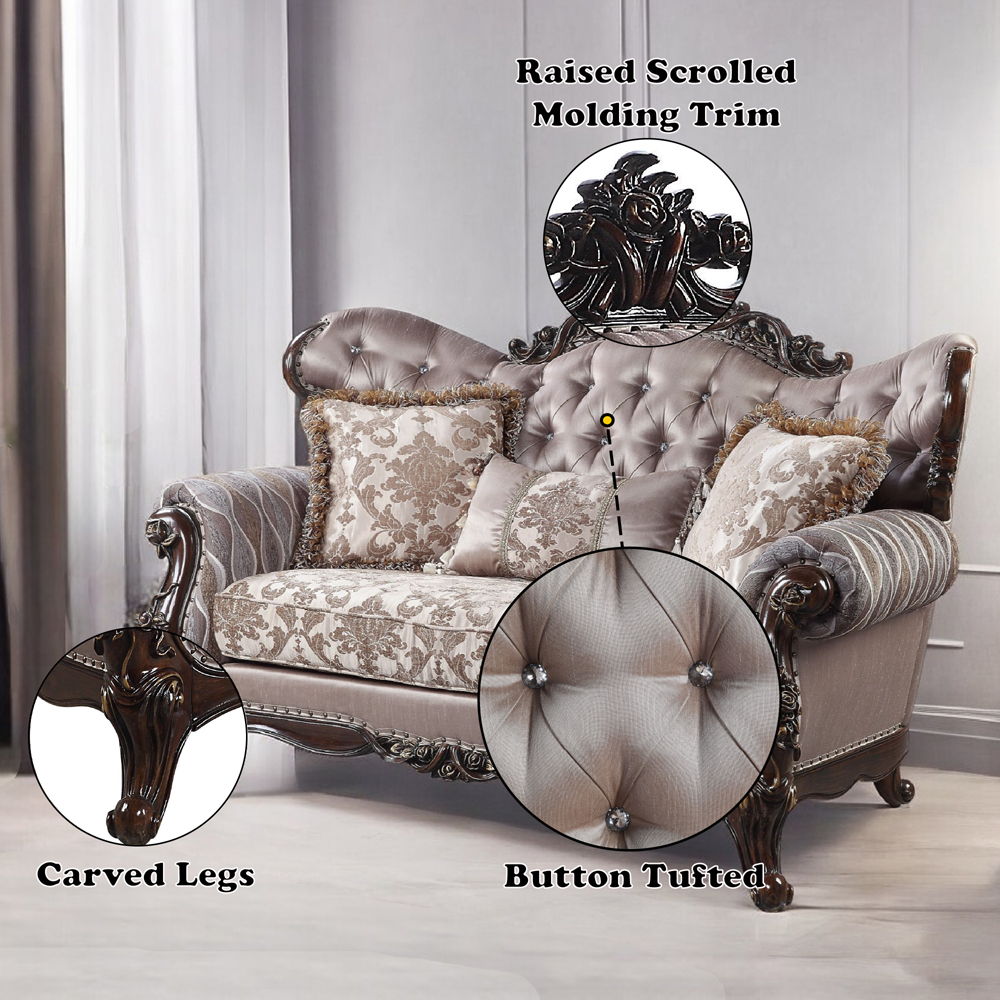 Benbek - Loveseat With 3 Pillows - Fabric & Antique Oak, beige, view 5