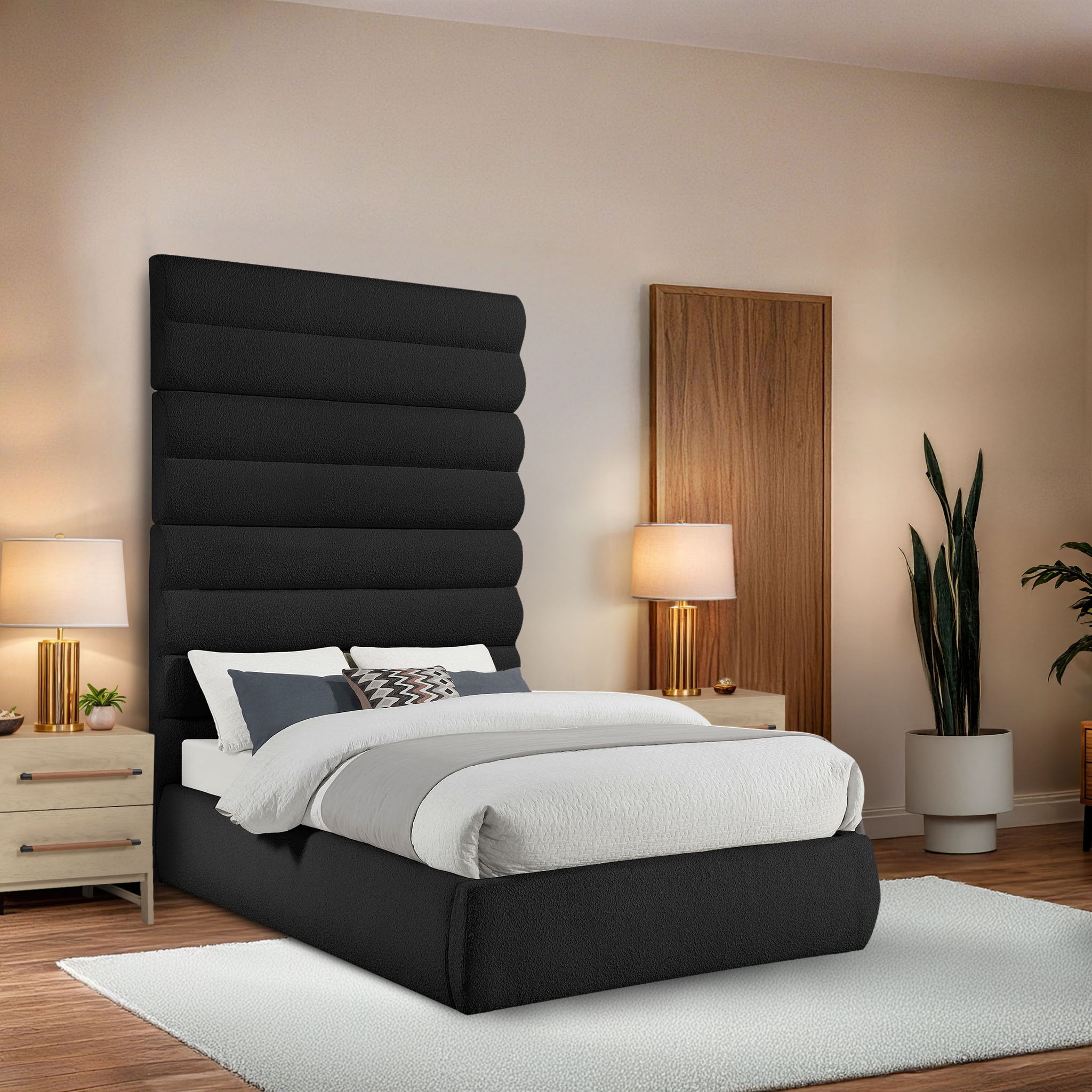 Adam - Boucle Fabric Full Bed With 89" Headboard - Black