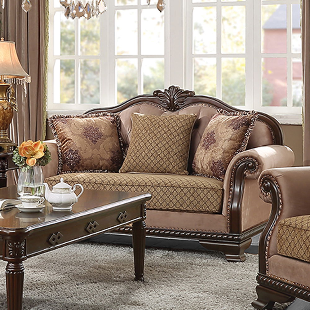 Chateau De Ville - Loveseat With 3 Pillows (Same Lv01589) - Fabric & Espresso, beige, view 2
