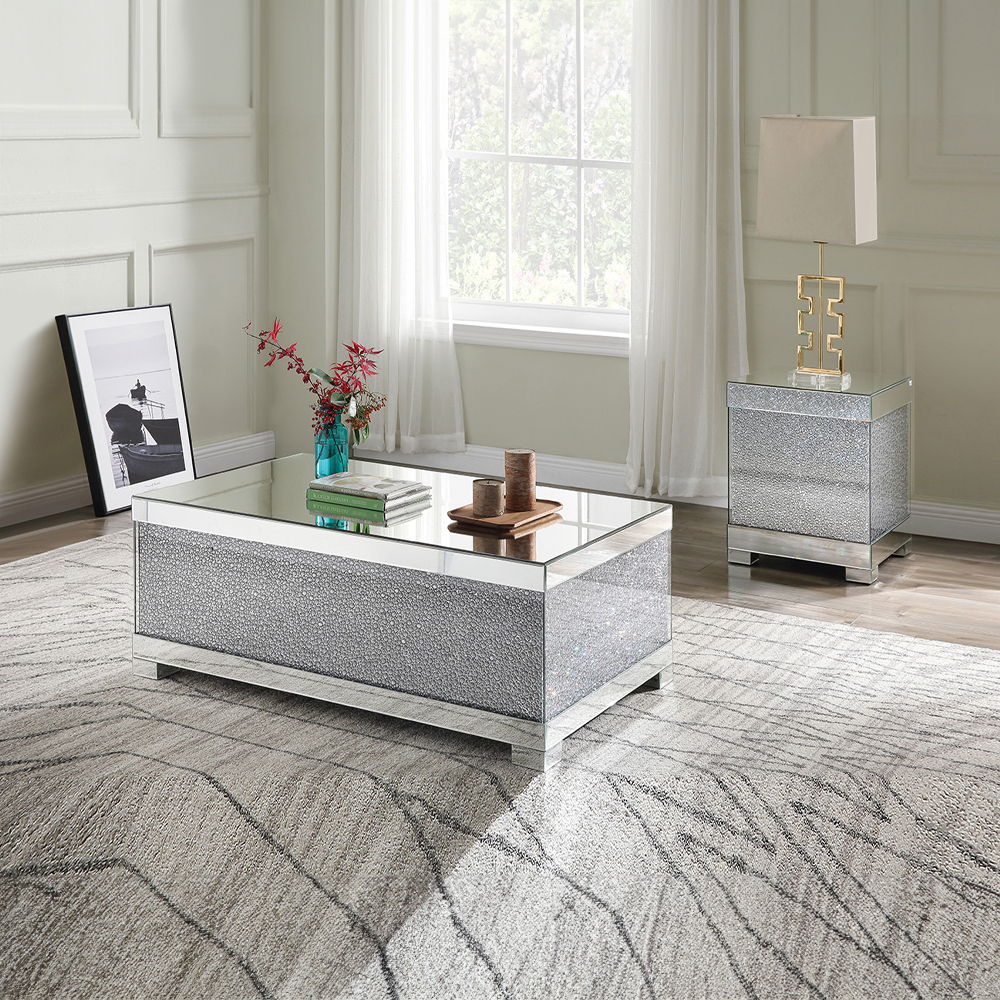 Mallika - End Table - Mirrored & Faux Round Crystals, silver, view 5