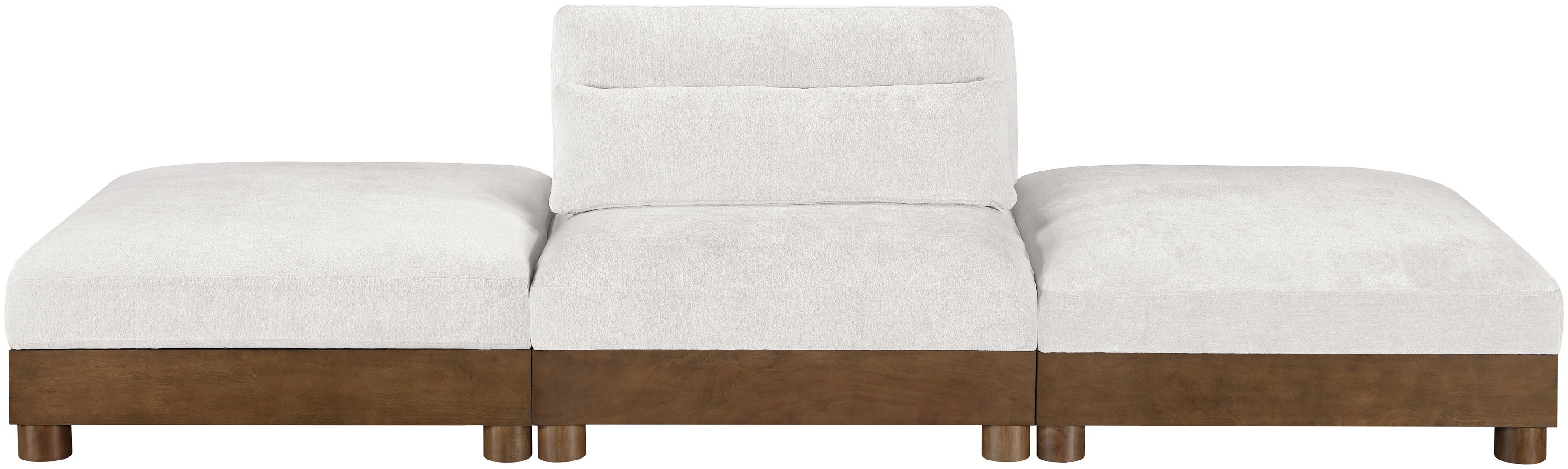 Turin - 120" Chenille Fabric Upholstered 3 Piece Modular Sofa - Cream / Brown Walnut