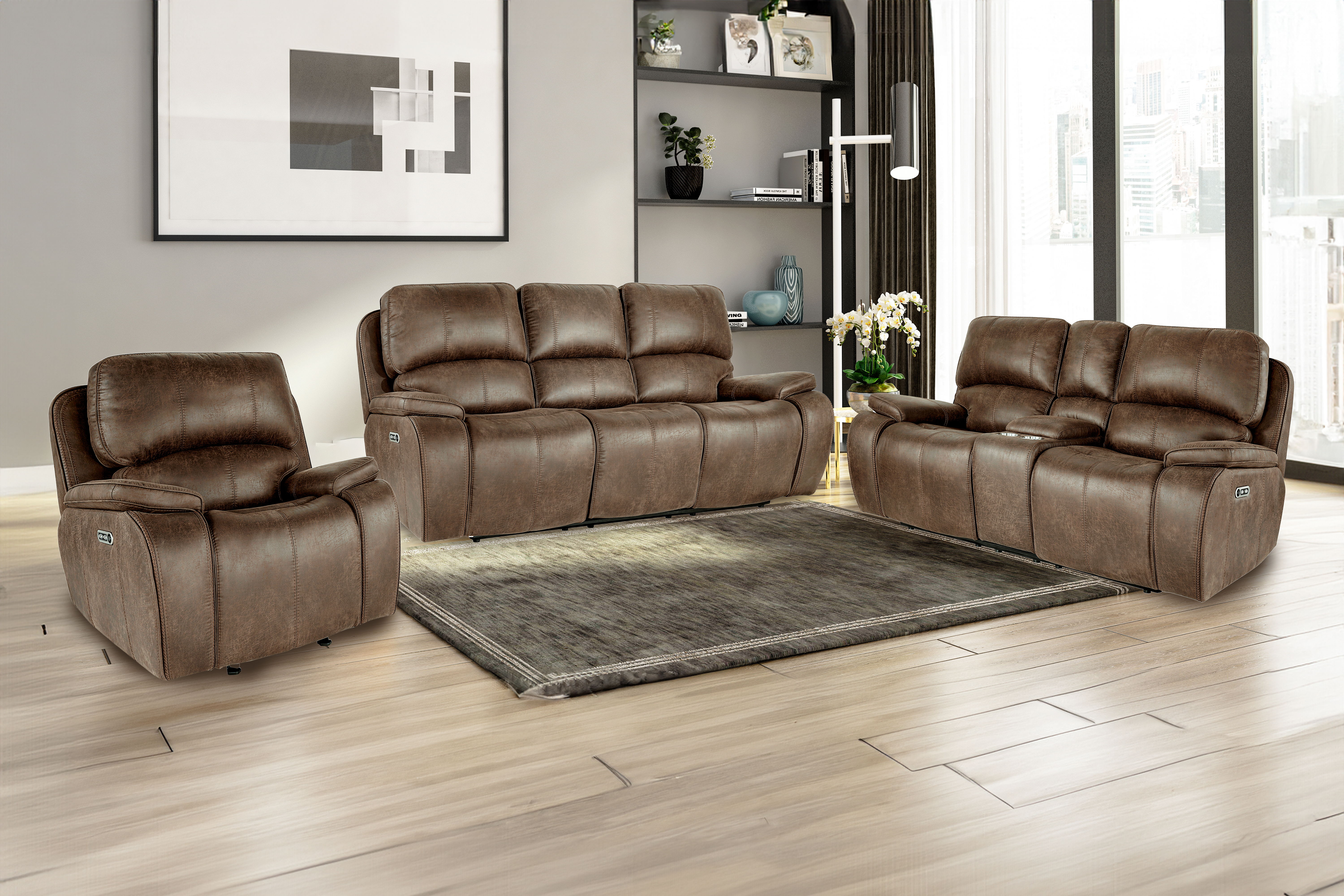 Brookings - 3 Piece P2 Sofa & Loveseat & Recliner With Power Headrest & Footrest - Brown