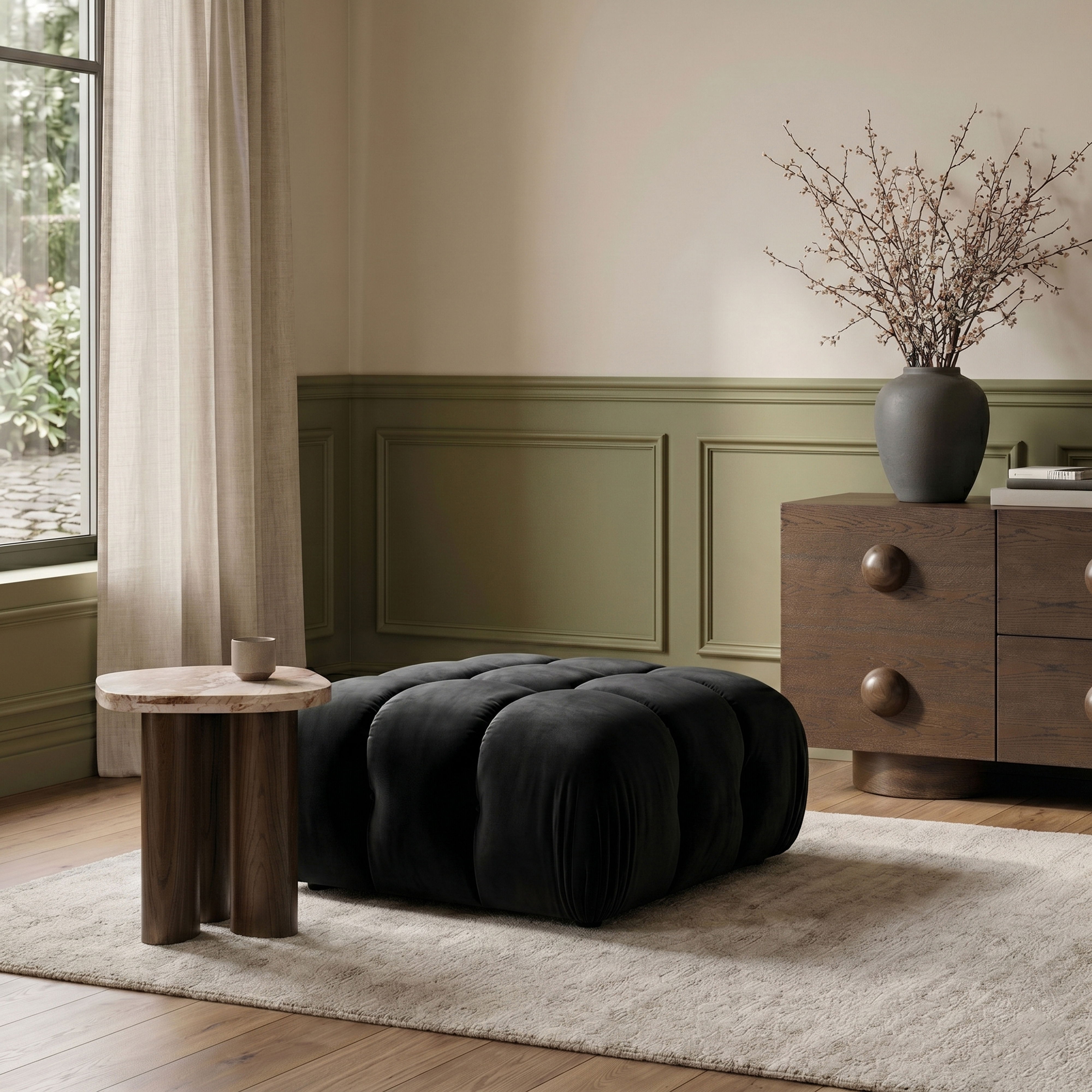 Orin - Velvet Performance Fabric Upholstered Modular Ottoman - Black