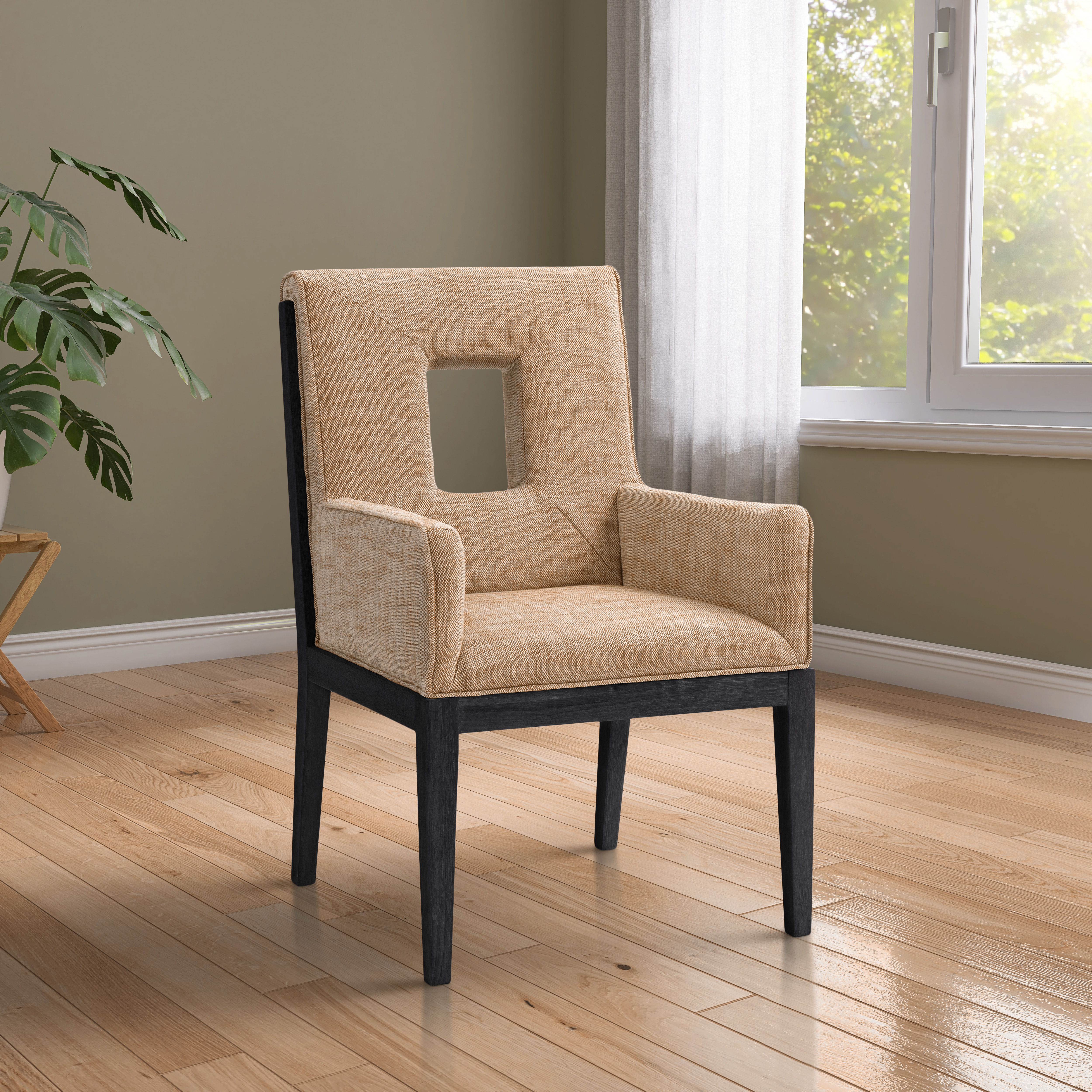 Gwendolyn - Dining Arm Chair With Black Frame - Cognac
