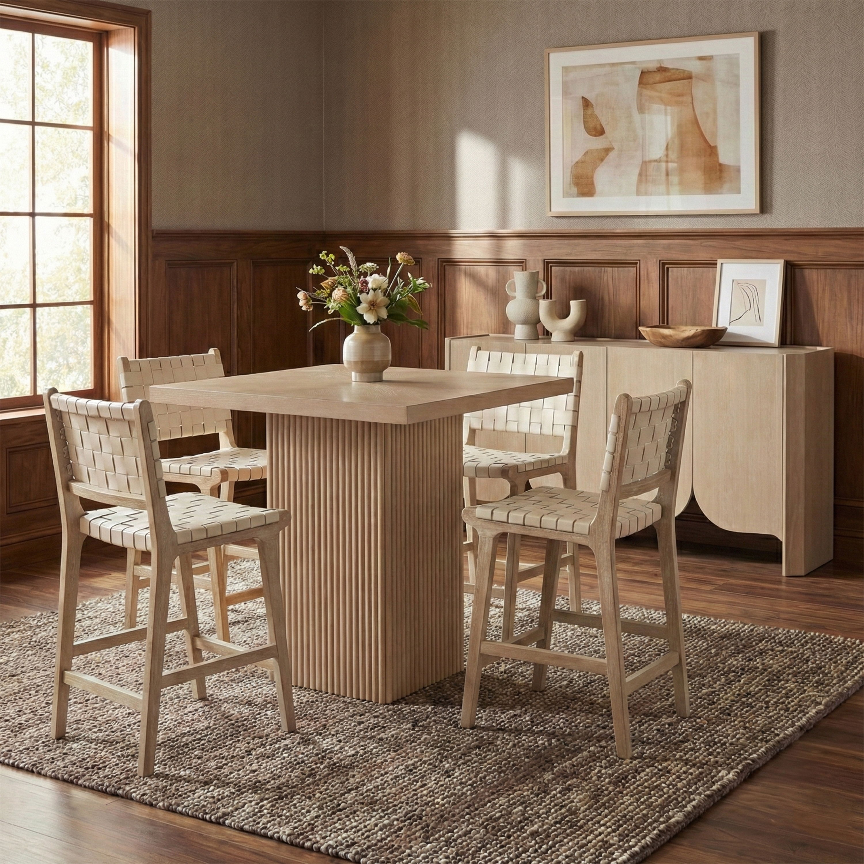 Entwine - Vegan Leather Upholstered Counter Stool - Cream / Painted Natural