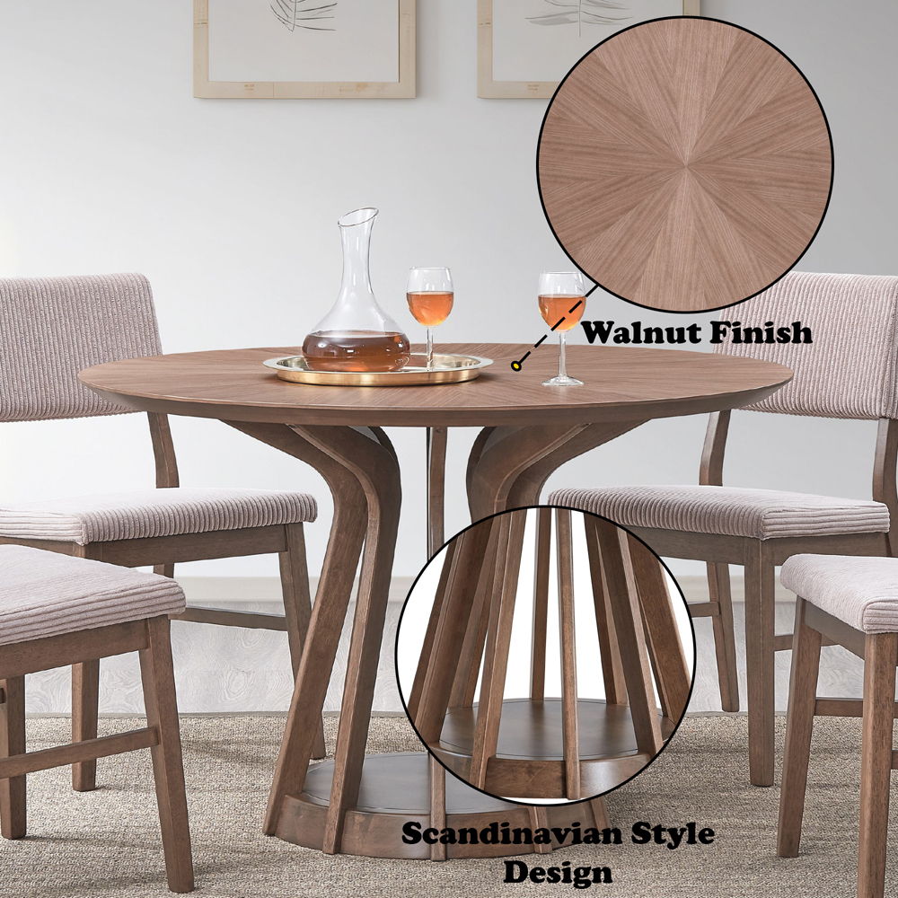 Seda - Round Dining Table - Walnut, light brown