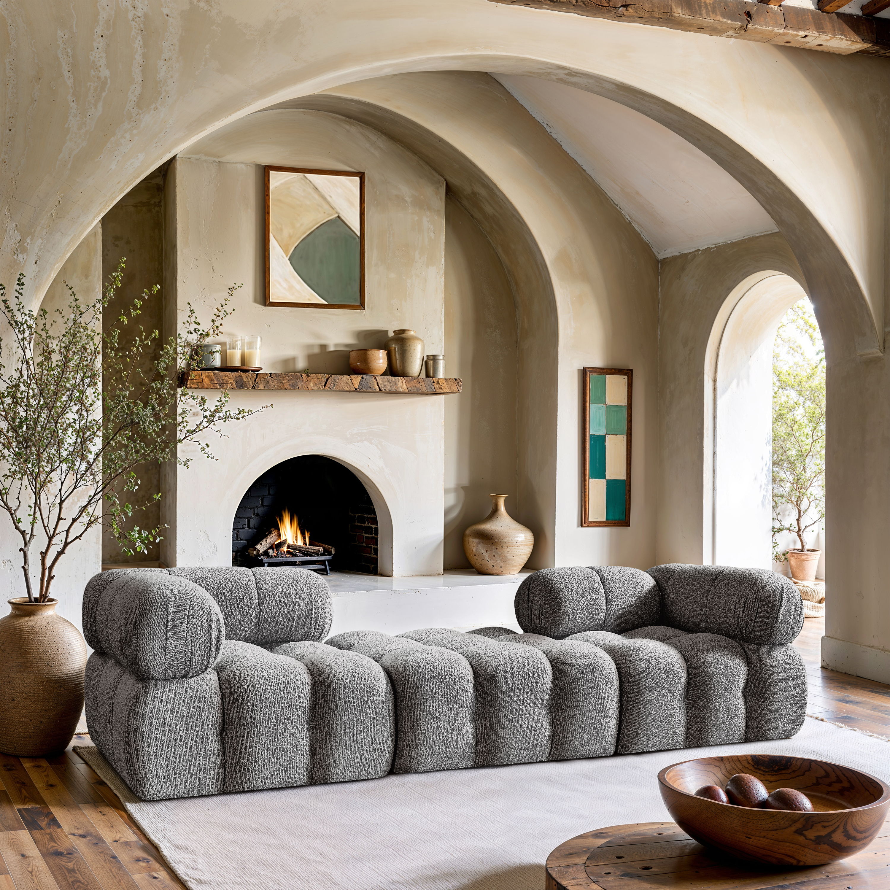 Ames - 3 Piece Boucle Fabric 102" Modular Sofa - Gray