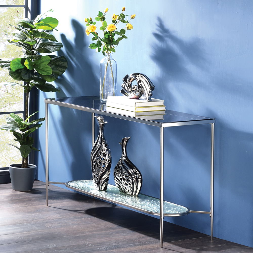 Adelrik - Sofa Table - Glass & Chrome, silver
