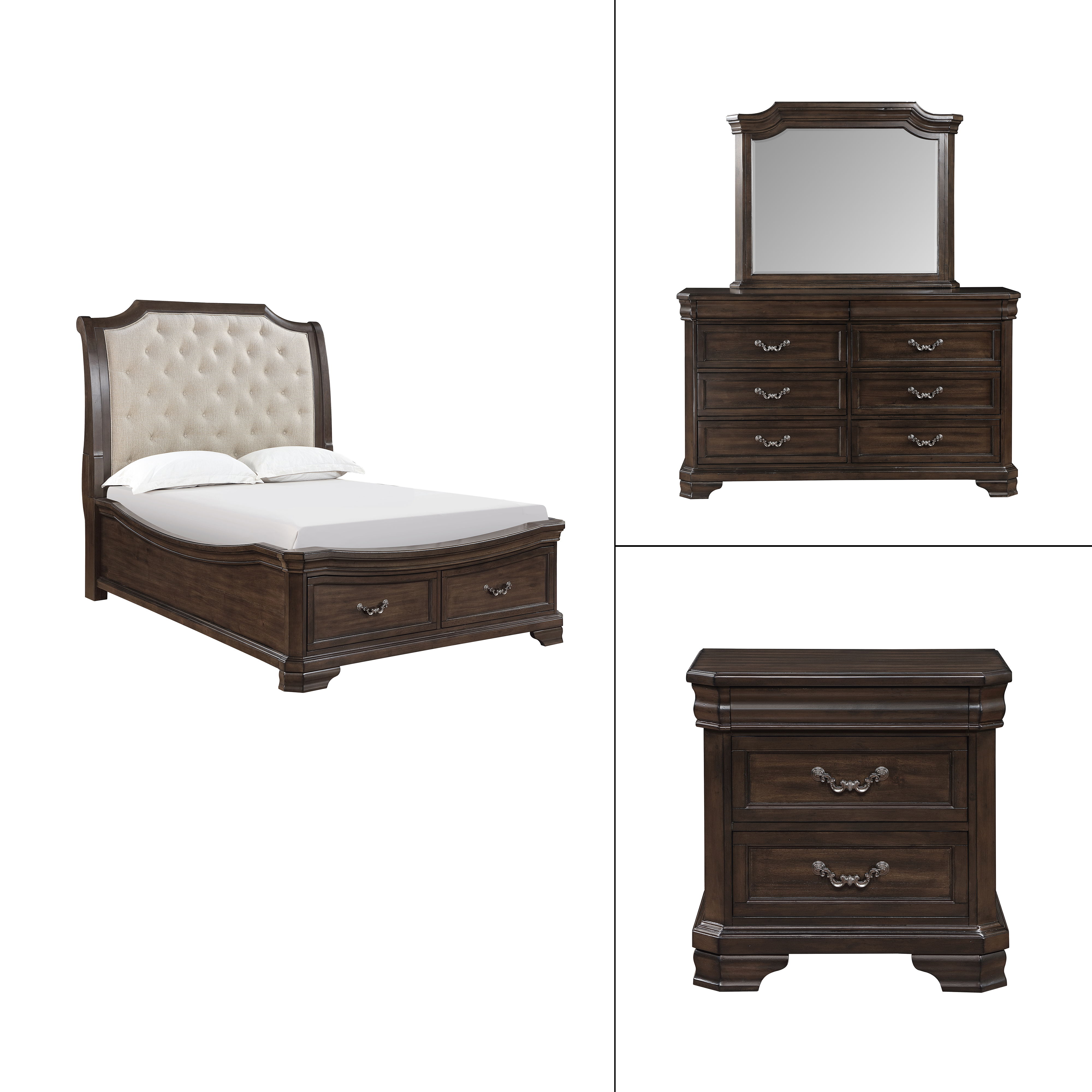 Lyndhurst - 5/0 Queen 4 Piece Bedroom Set (Bed, Dresser, Mirror, Nightstand) - Walnut