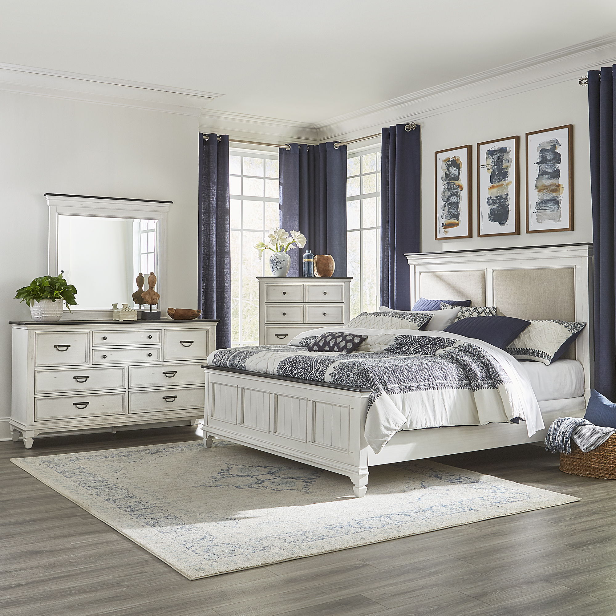 Liberty Furniture Allyson Park - 4 Piece Bedroom Set (King Upholstered Bed, Dresser & Mirror, Chest) - White