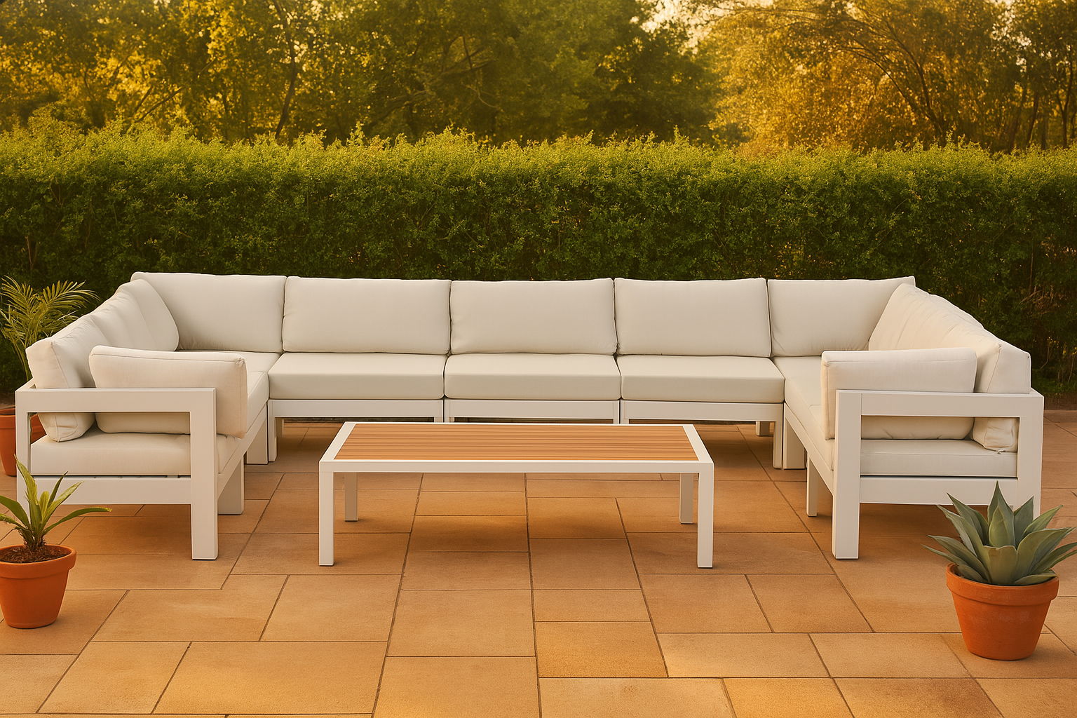 Nizuc - Outdoor Patio 9 Piece Modular Sectional With White Frame - White