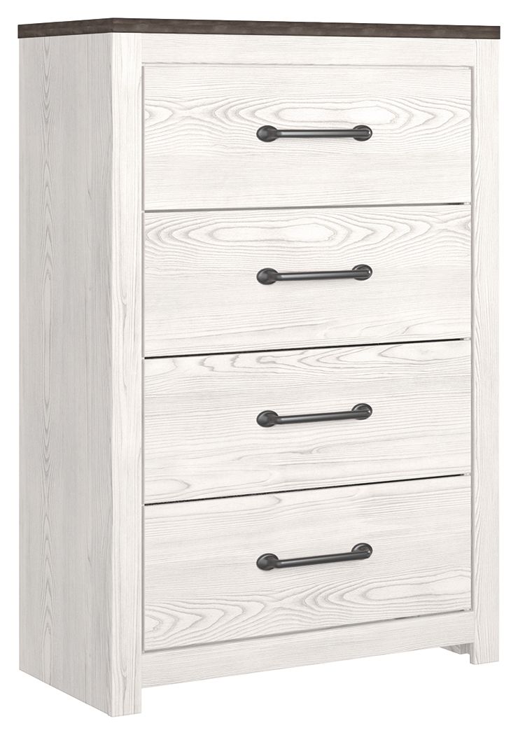 Ashley Furniture Gerridan - 5 Pc. - Dresser, Mirror, Chest, King Panel Bed - White / Gray - Image 4