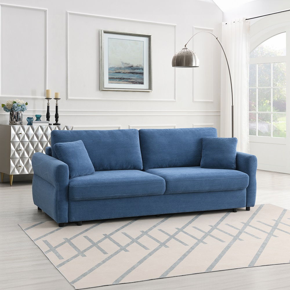 Haran - Sofa With Sleeper - Blue Fabric, blue