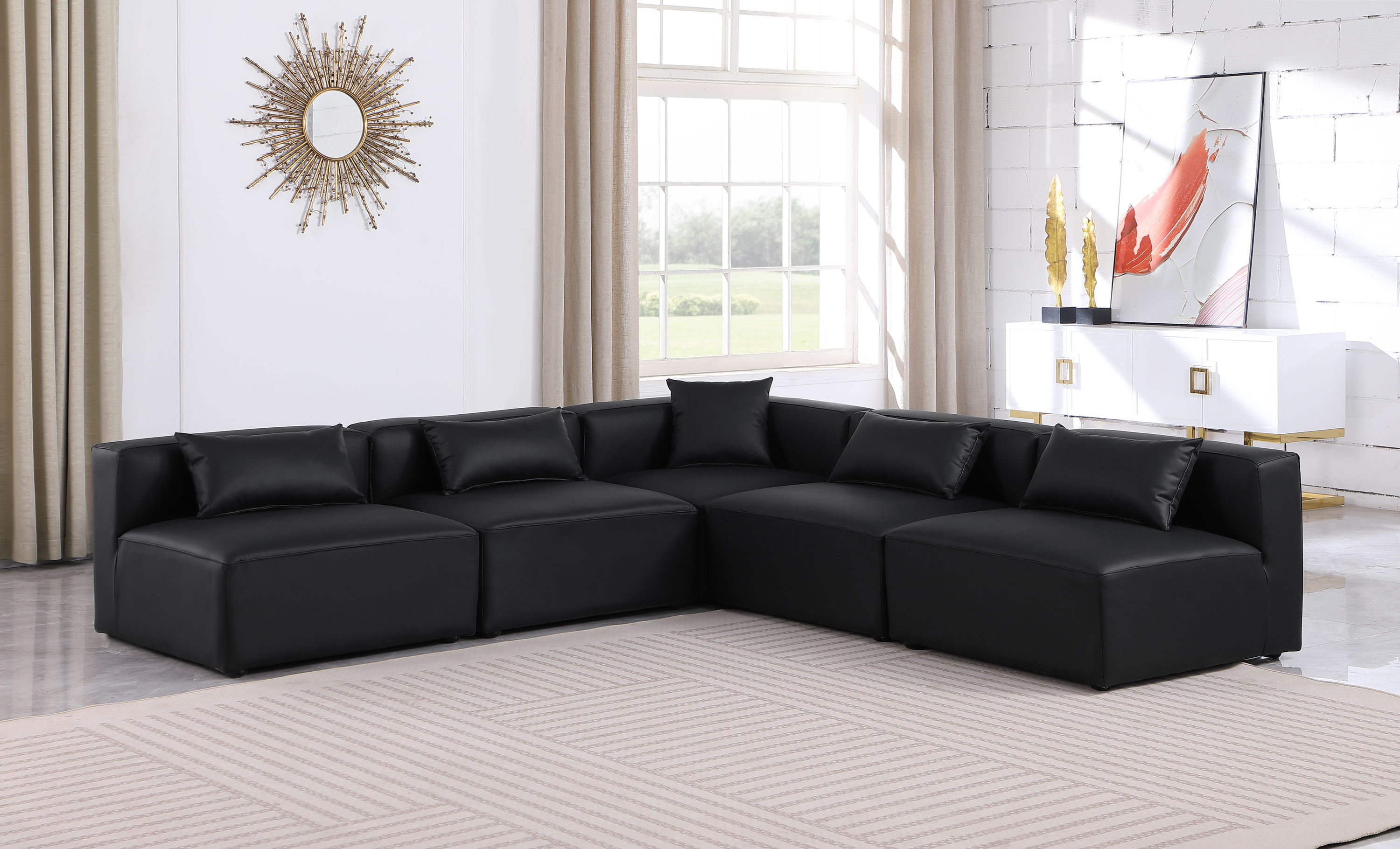 Cube - 5 Piece Modular Corner Armless Sectional - Black