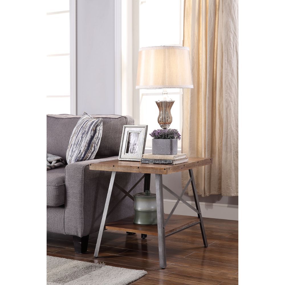 Ikram - End Table (Set of 2) - Weathered Oak & Sandy Black, light brown, view 3