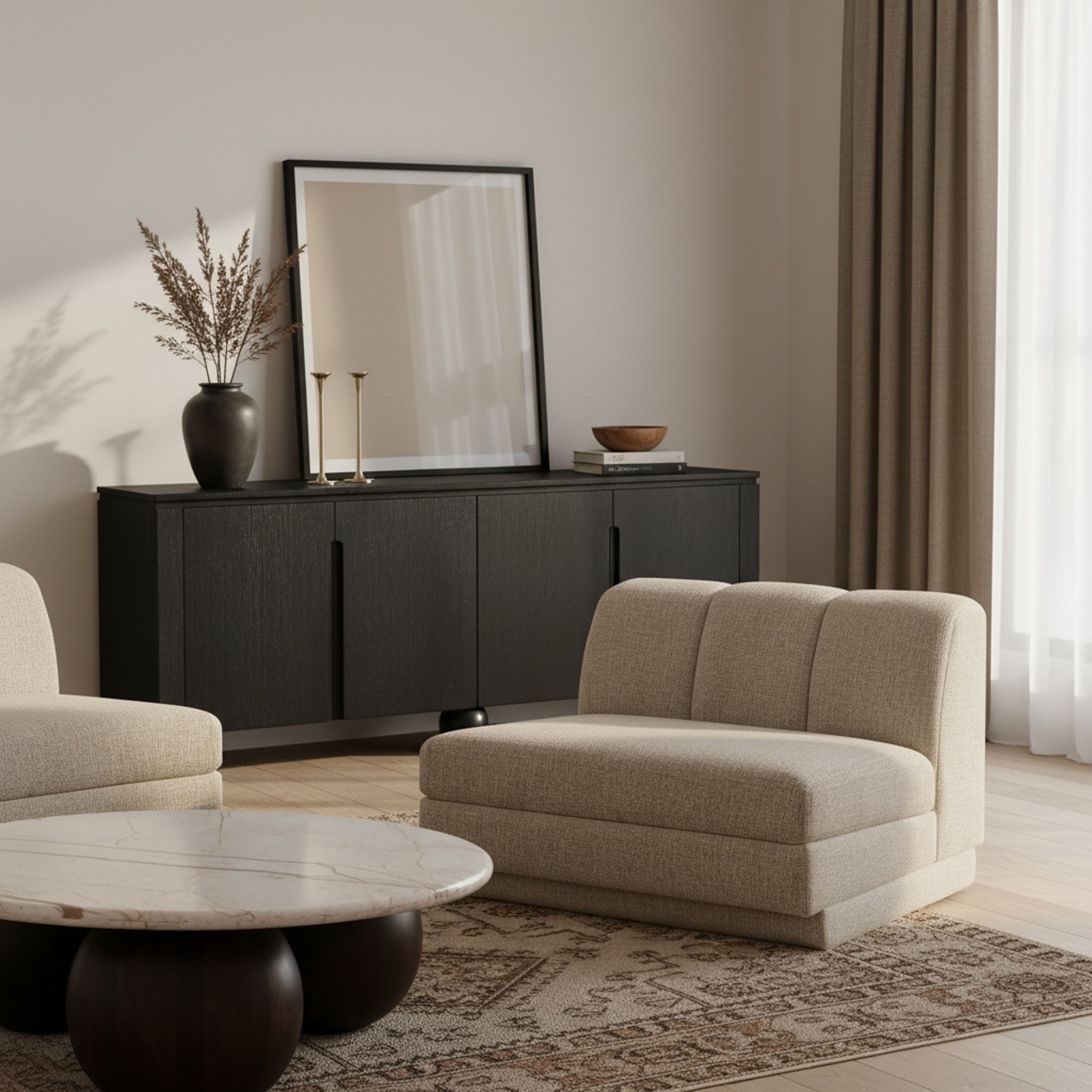 Modari - Fabric Upholstered Armless Chair - Beige