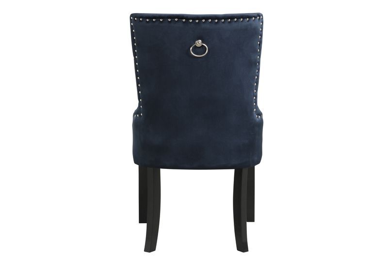 Varian II - Side Chair - Dark Navy Velvet & Black, blue, view 2