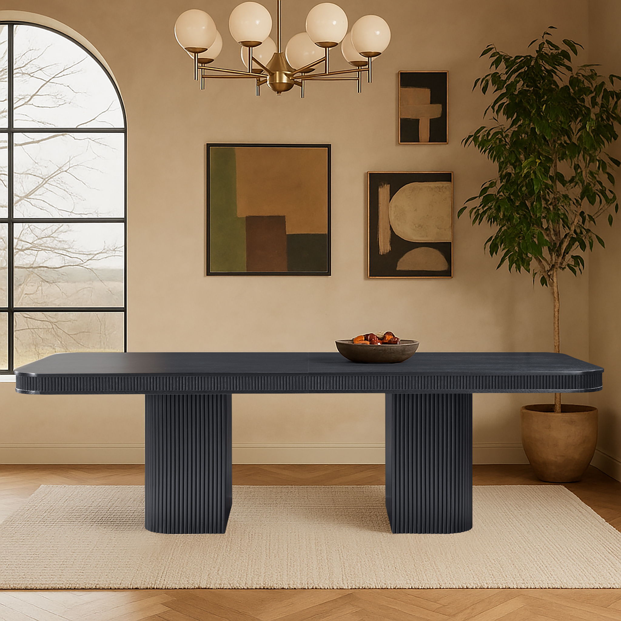 Mohari - Solid Wood And Oak Veneer 112" / 160" Dining Table - Black