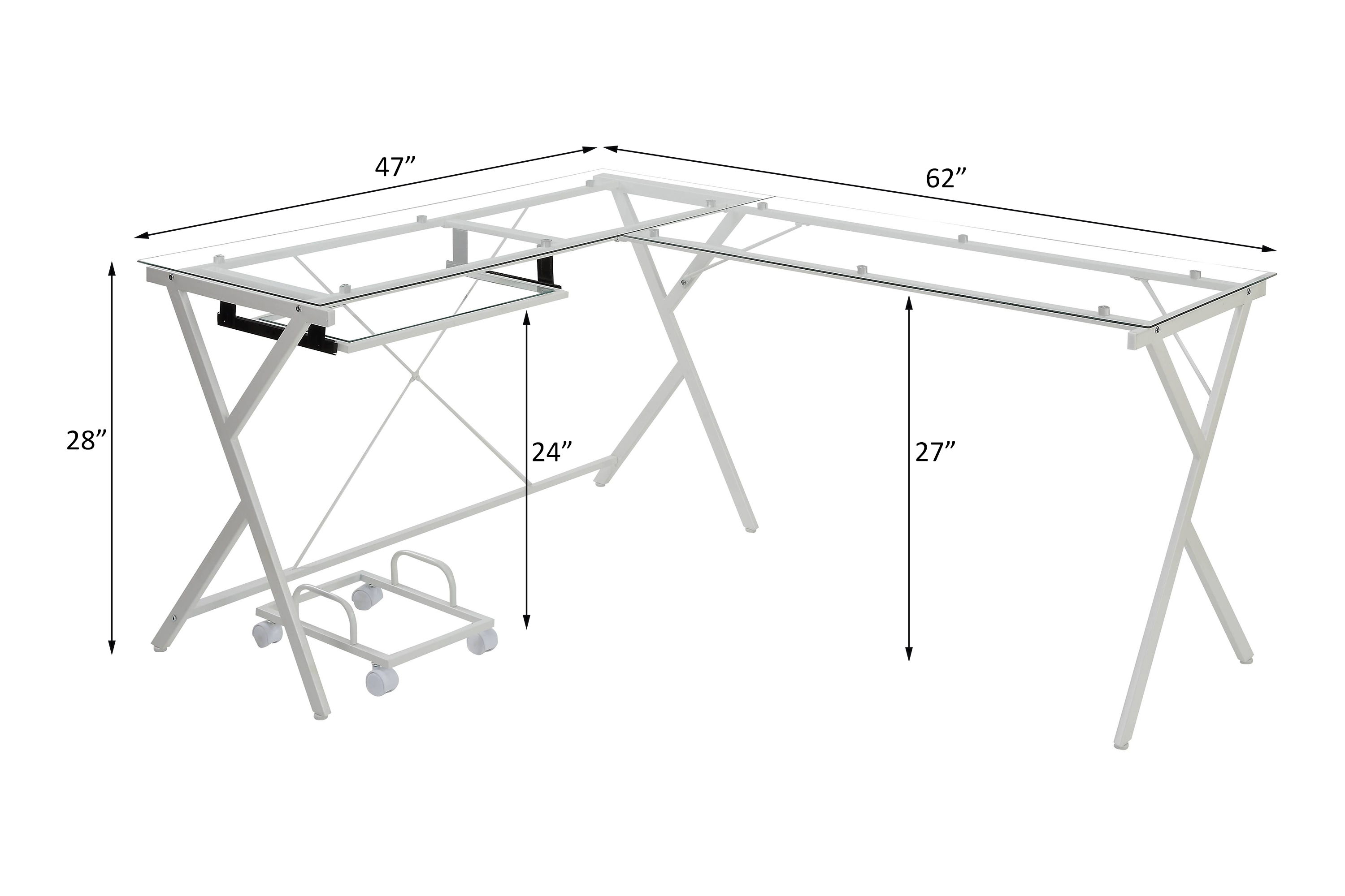 Dazenus - Computer Desk - Clear Glass Top & White, white, view 5