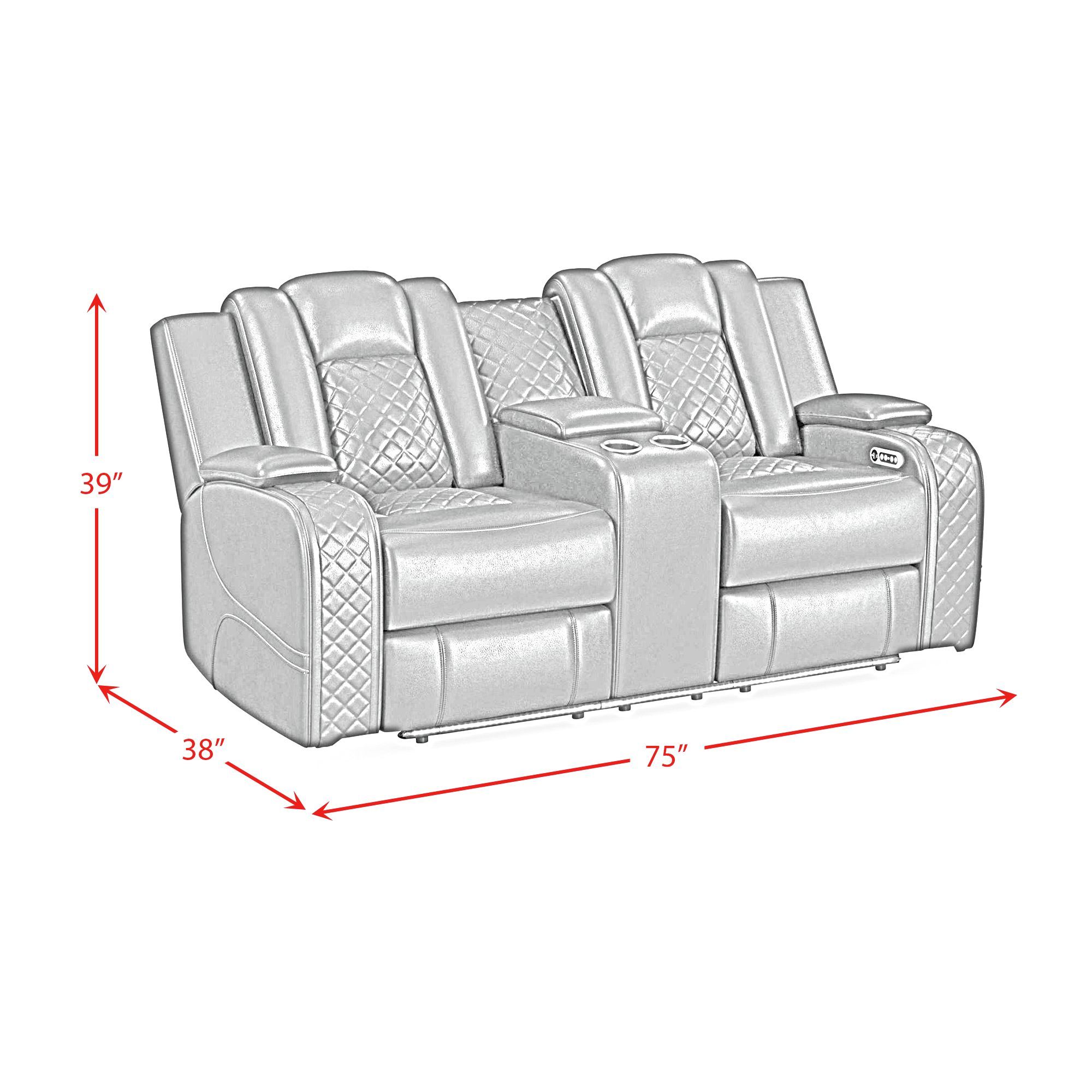Carlo - Power Motion Loveseat With Power Headrest, Console And LED - Pebble Oyster