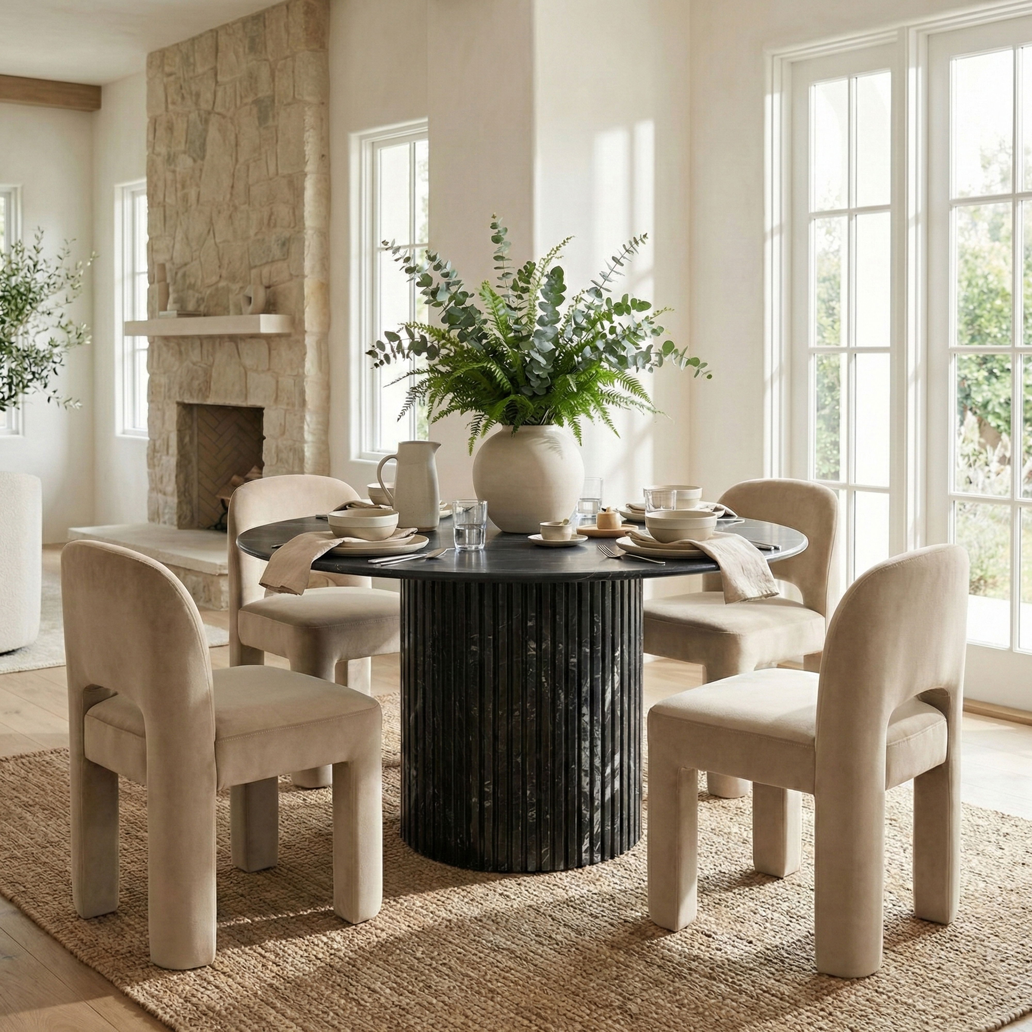 Celine - Velvet Performance Fabric Upholstered Dining Chair (Set of 2) - Beige