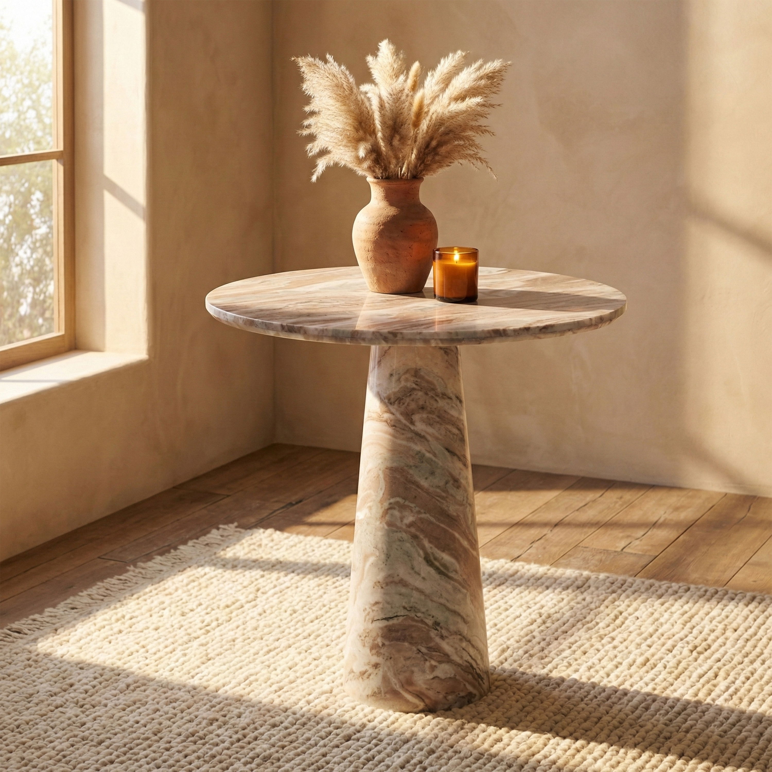 Fontelina - 30" Genuine Marble Bistro Dining Table - Brown