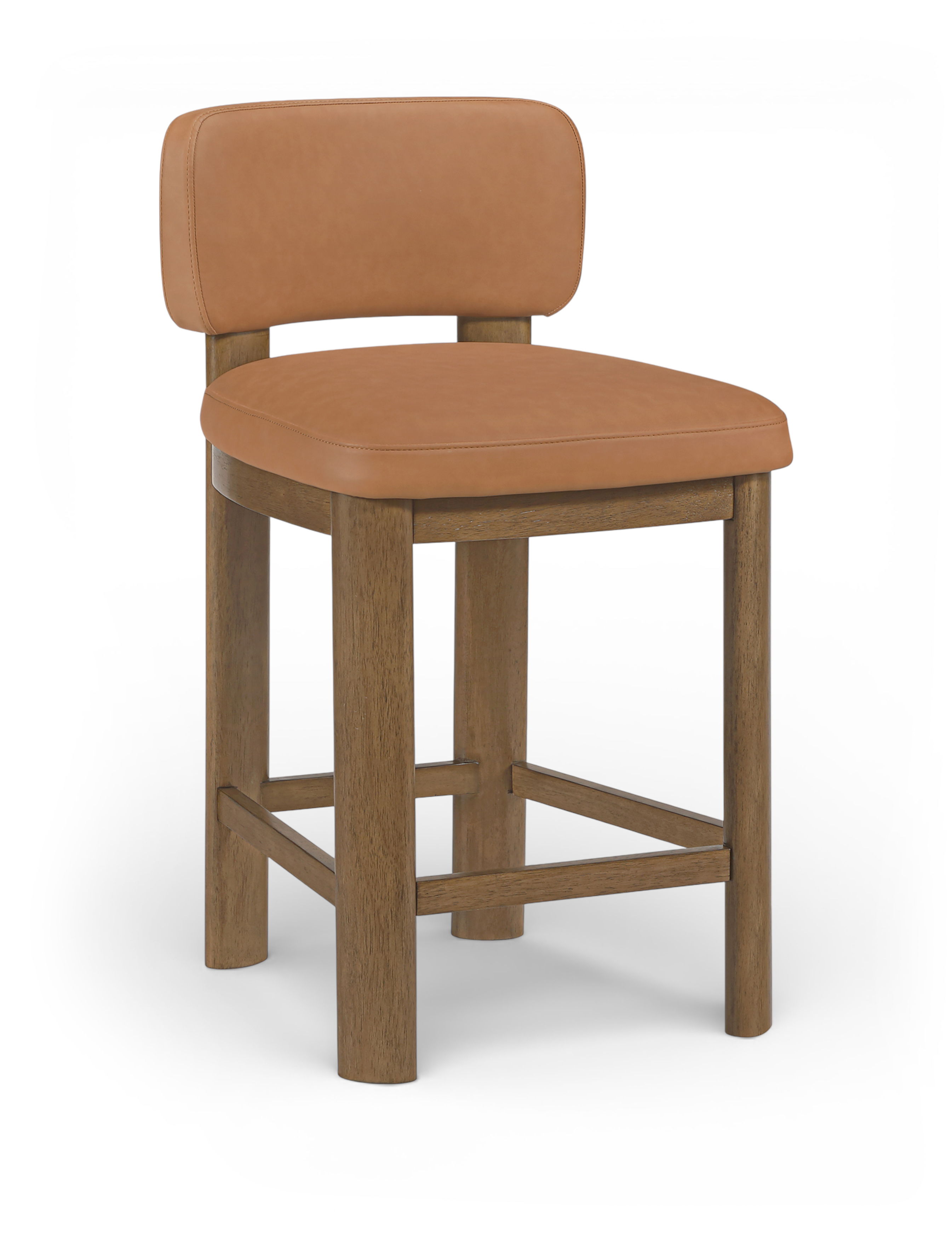 Paloma - Vegan Leather Upholstered Counter Stool (Set of 2) - Cognac / Light Brown Walnut
