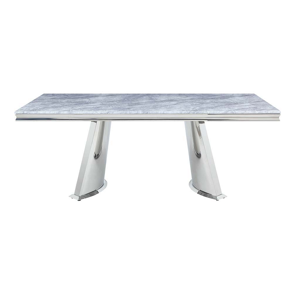 Destry - Dining Table With Engineering Stone Top & Pedestal Base - Engineering Stone Top & Mirrored Silver, silver
