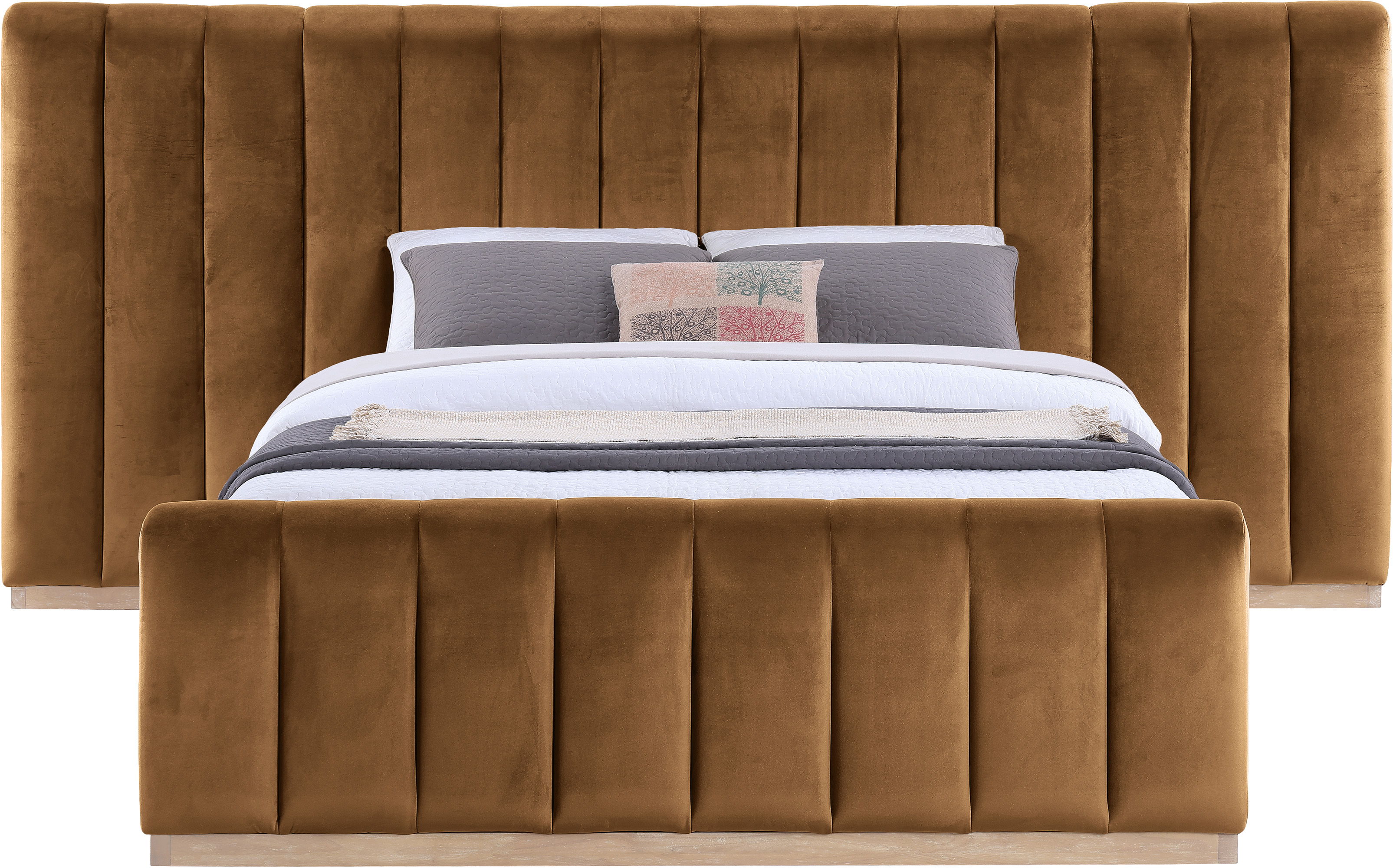 Amara - Velvet Upholstered Queen Bed - Saddle