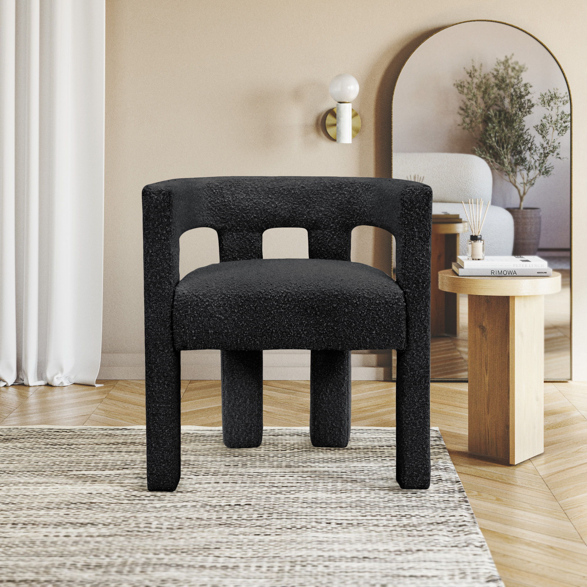 Athena - Boucle Fabric Dining Chair - Black