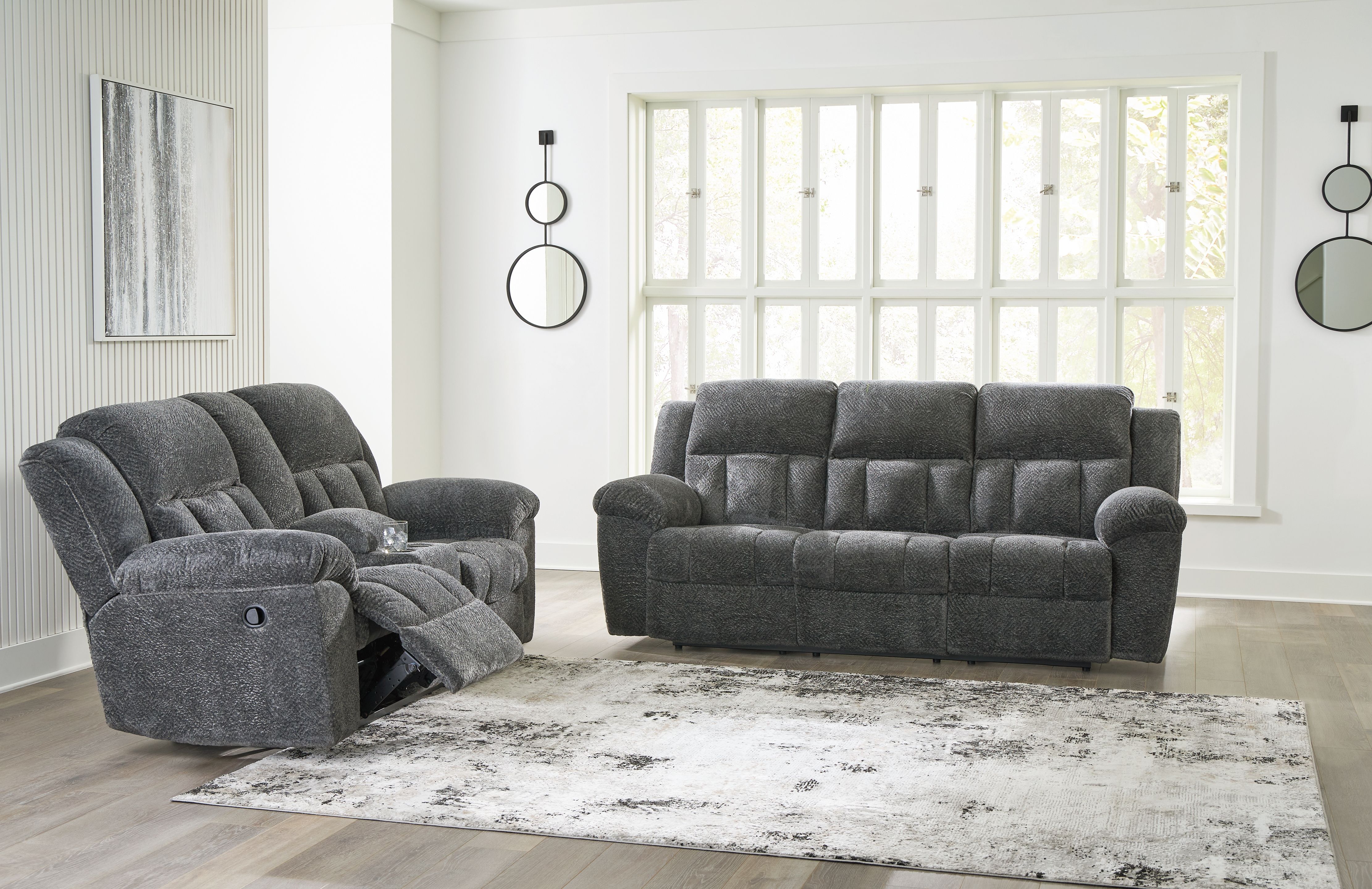 Ashley Frohn - Graphite - 2 Pc. - Reclining Sofa, Reclining Loveseat With Console