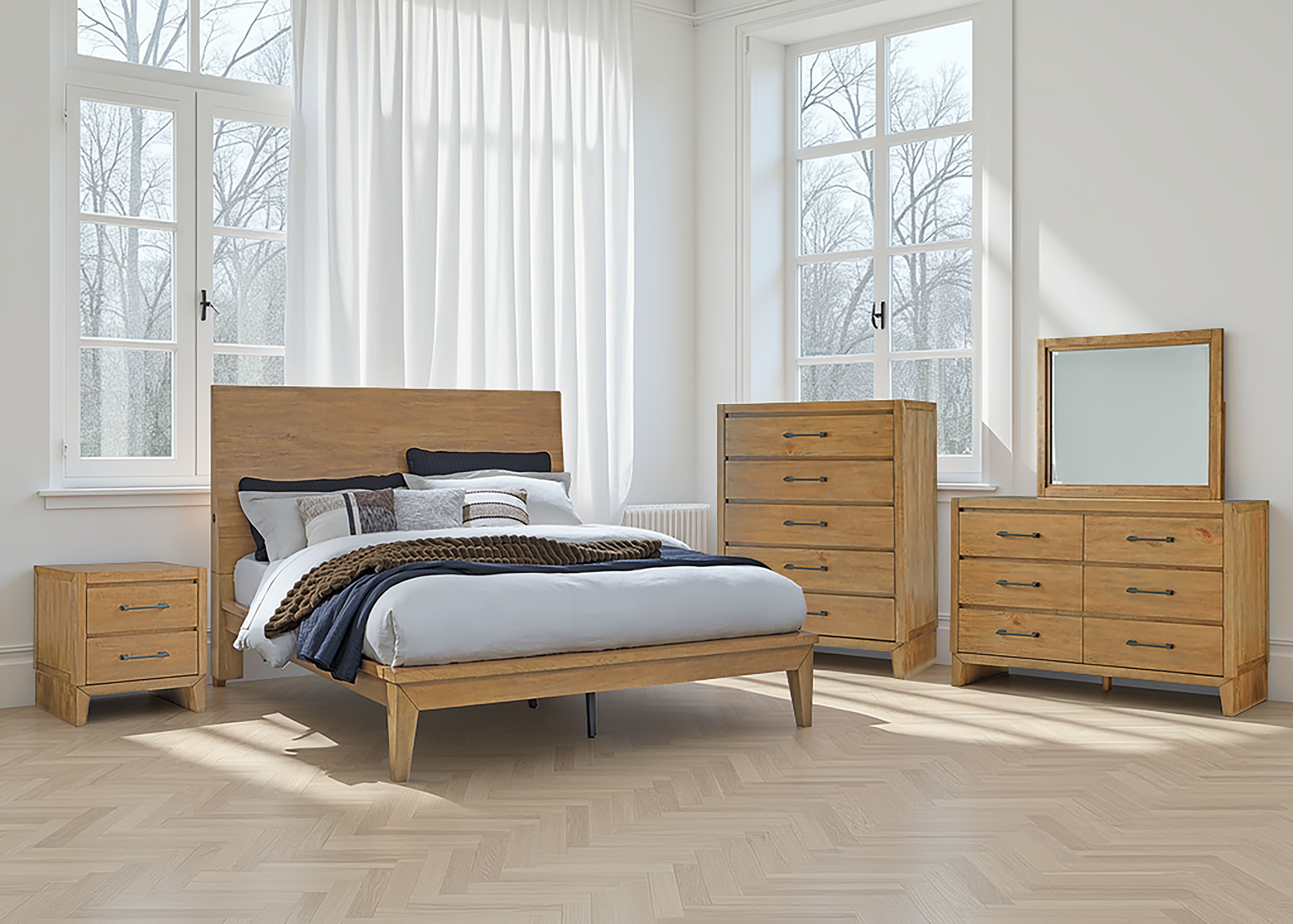 Sherbana - Queen Panel Bed - Light Brown