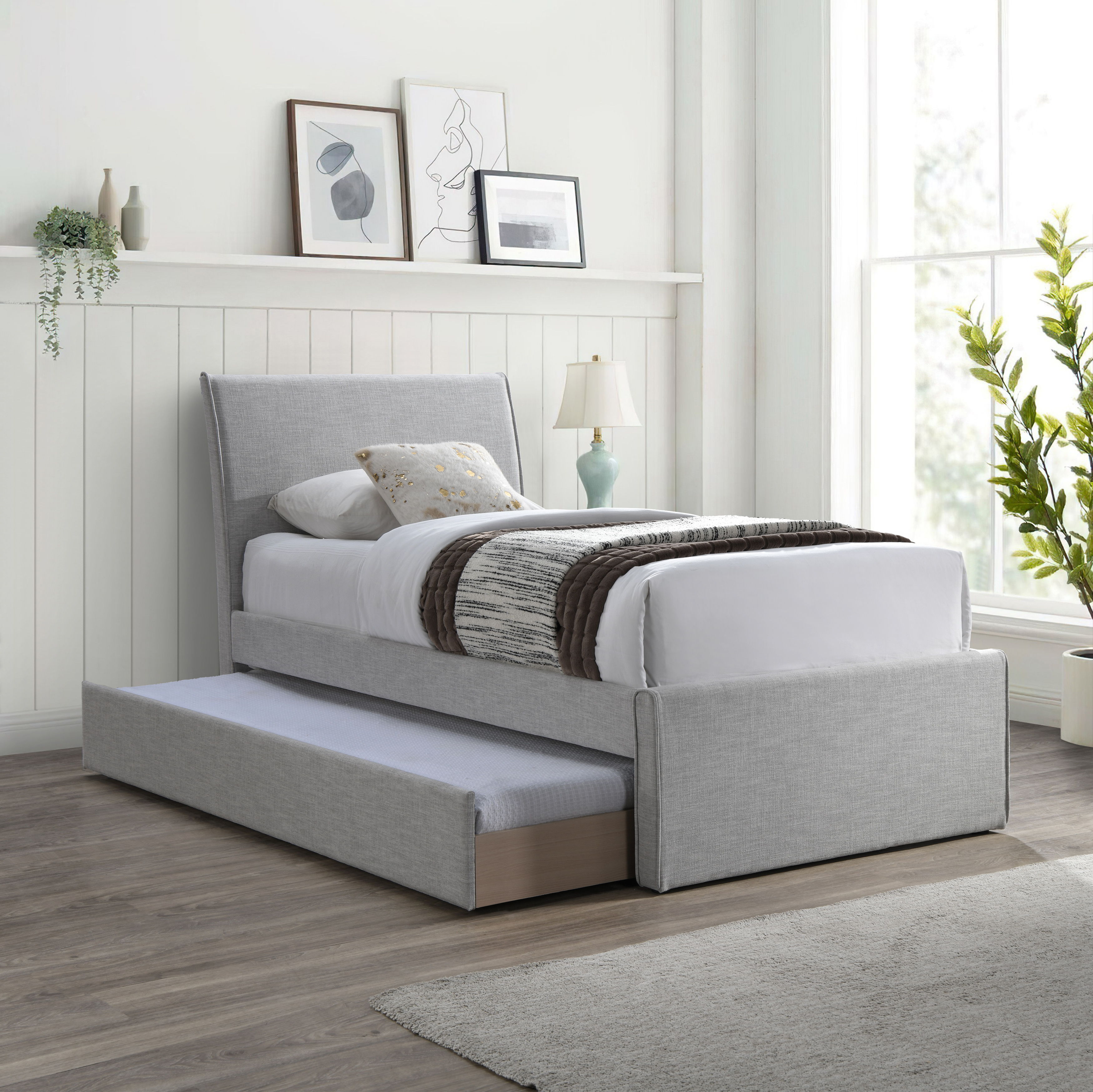 Myles - Linen Twin Trundle Bed - Gray