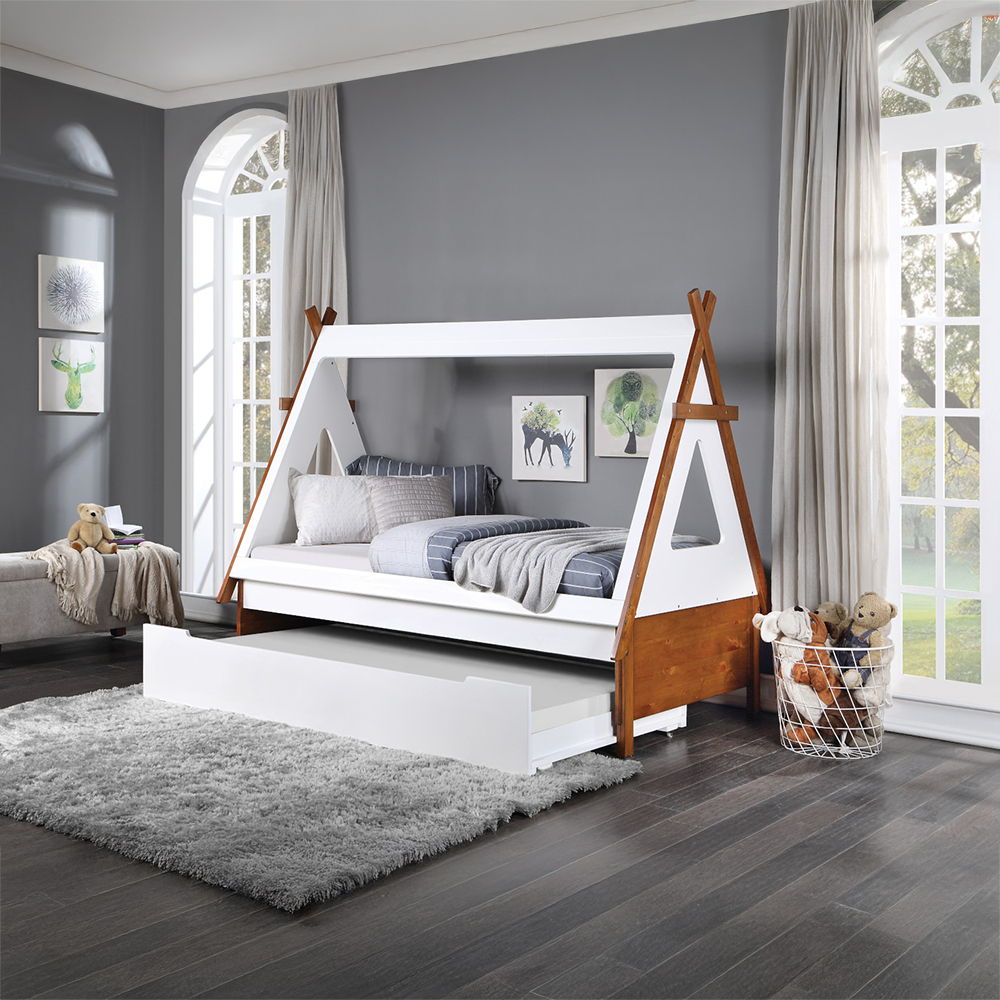 Loreen - Twin Bed - Oak & White, white, view 7