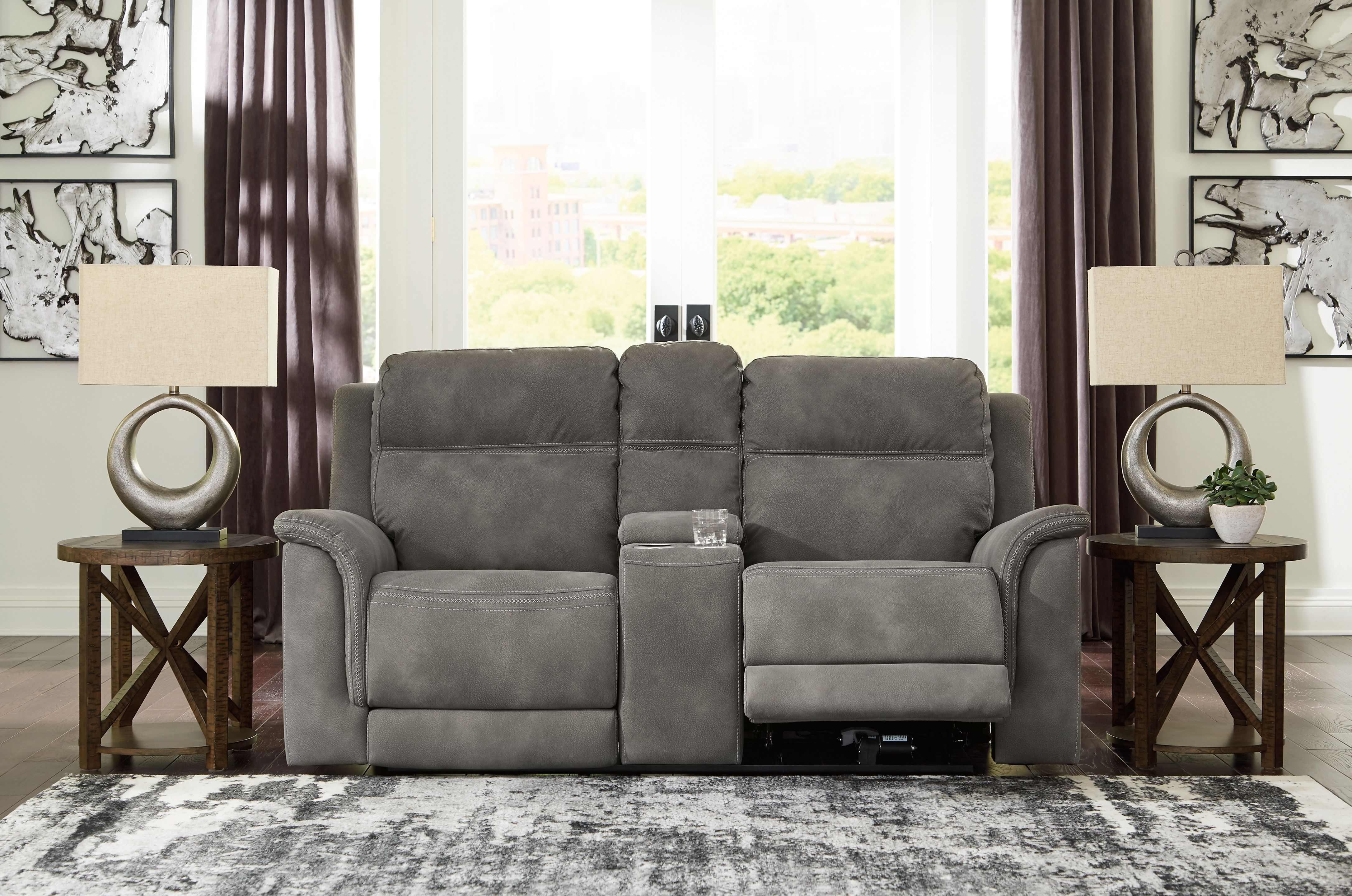 Next-Gen Durapella - Power Reclining Loveseat with Console/Adj Hdrst - Slate
