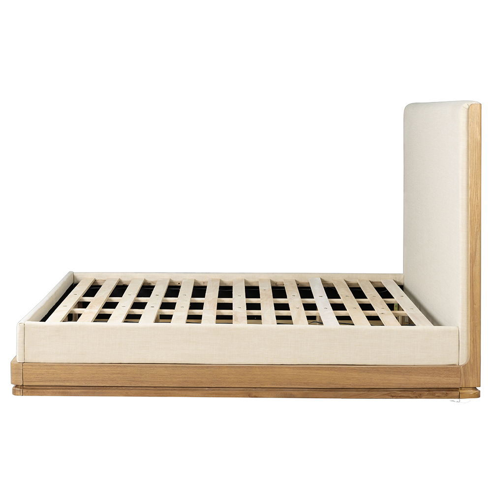 Zoey - Queen Bed - Beige Fabric & Oak, beige, view 3