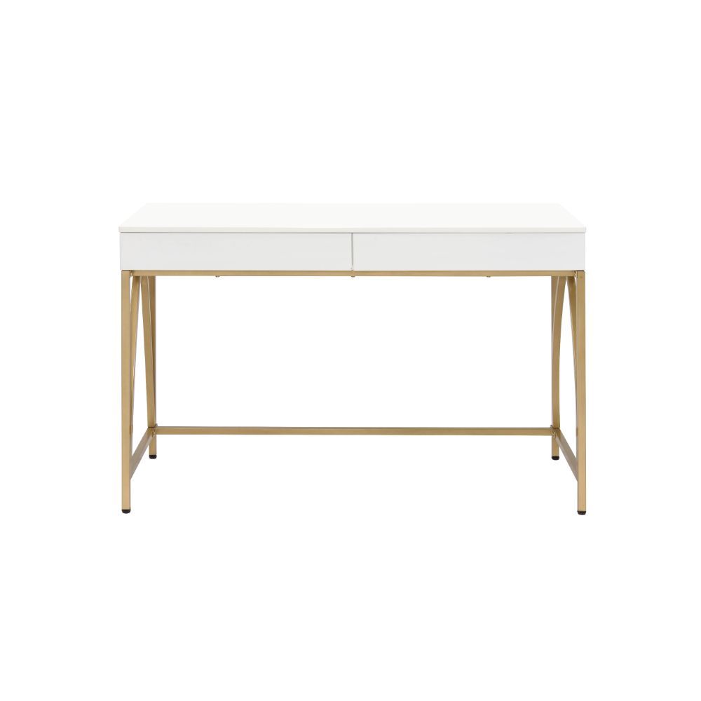 Lightmane - Writing Desk (Same Ac00900) - White High Gloss & Gold, white, view 2