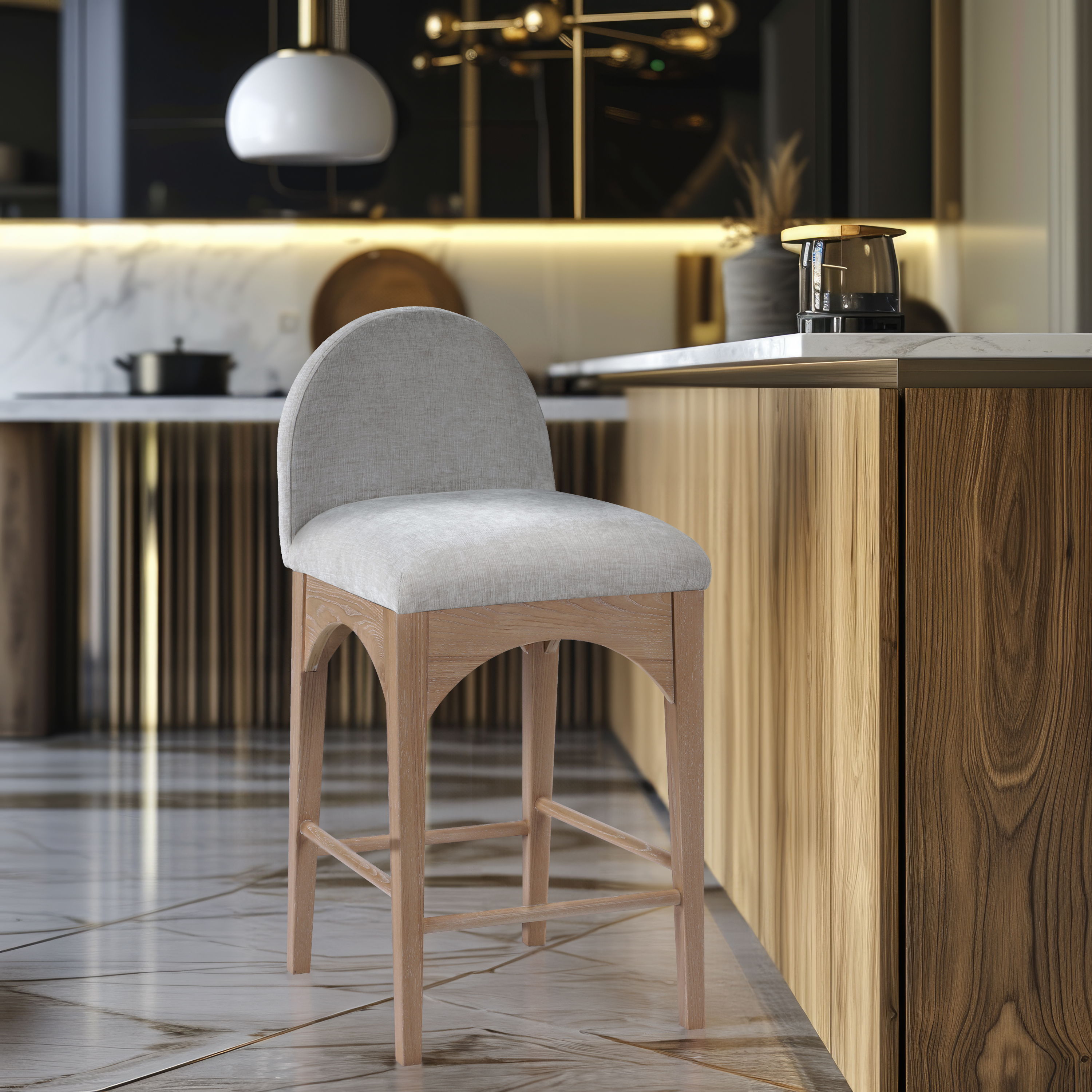 Waldorf - Chenille Stool With Natural Legs - Gray