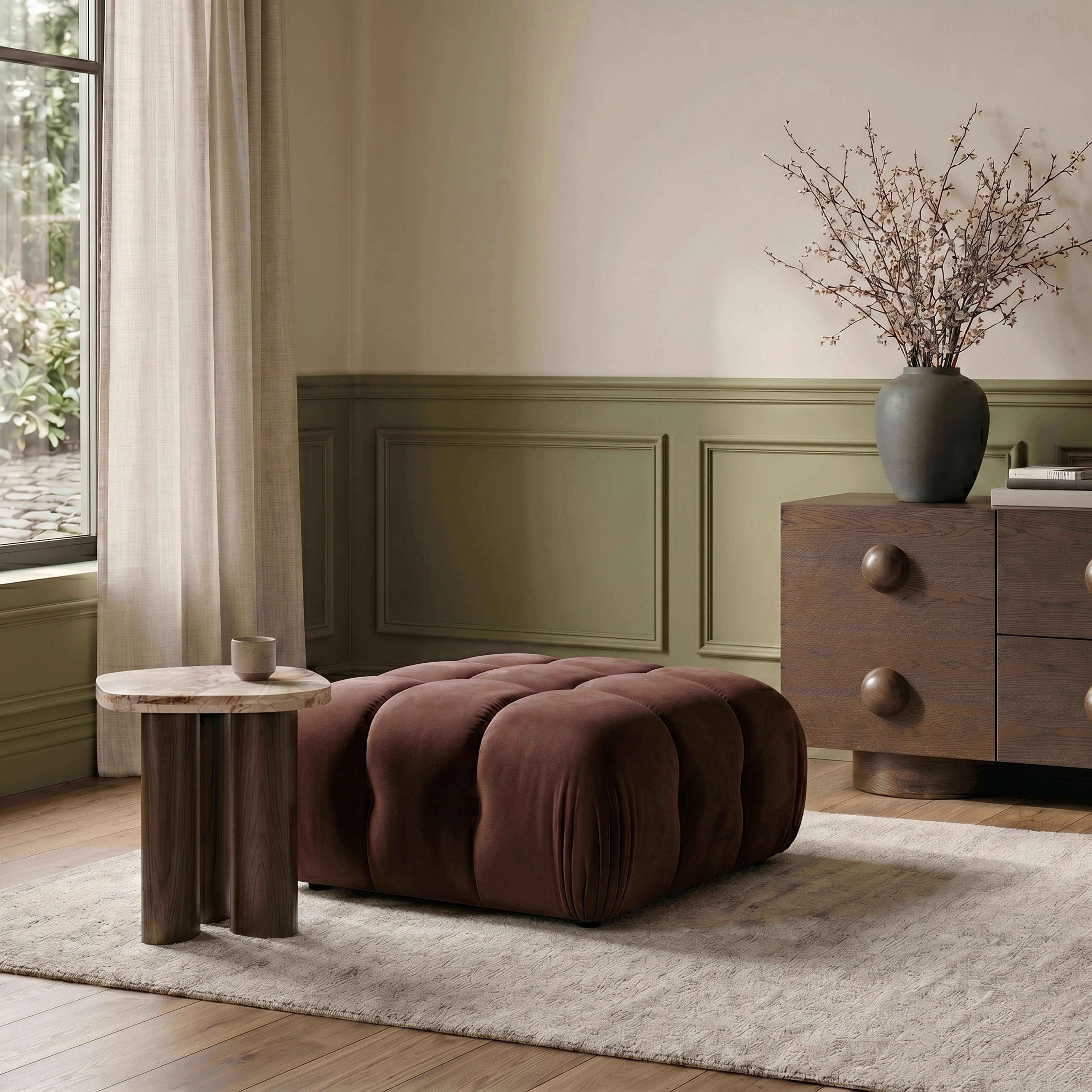 Orin - Velvet Performance Fabric Upholstered Modular Ottoman - Rose