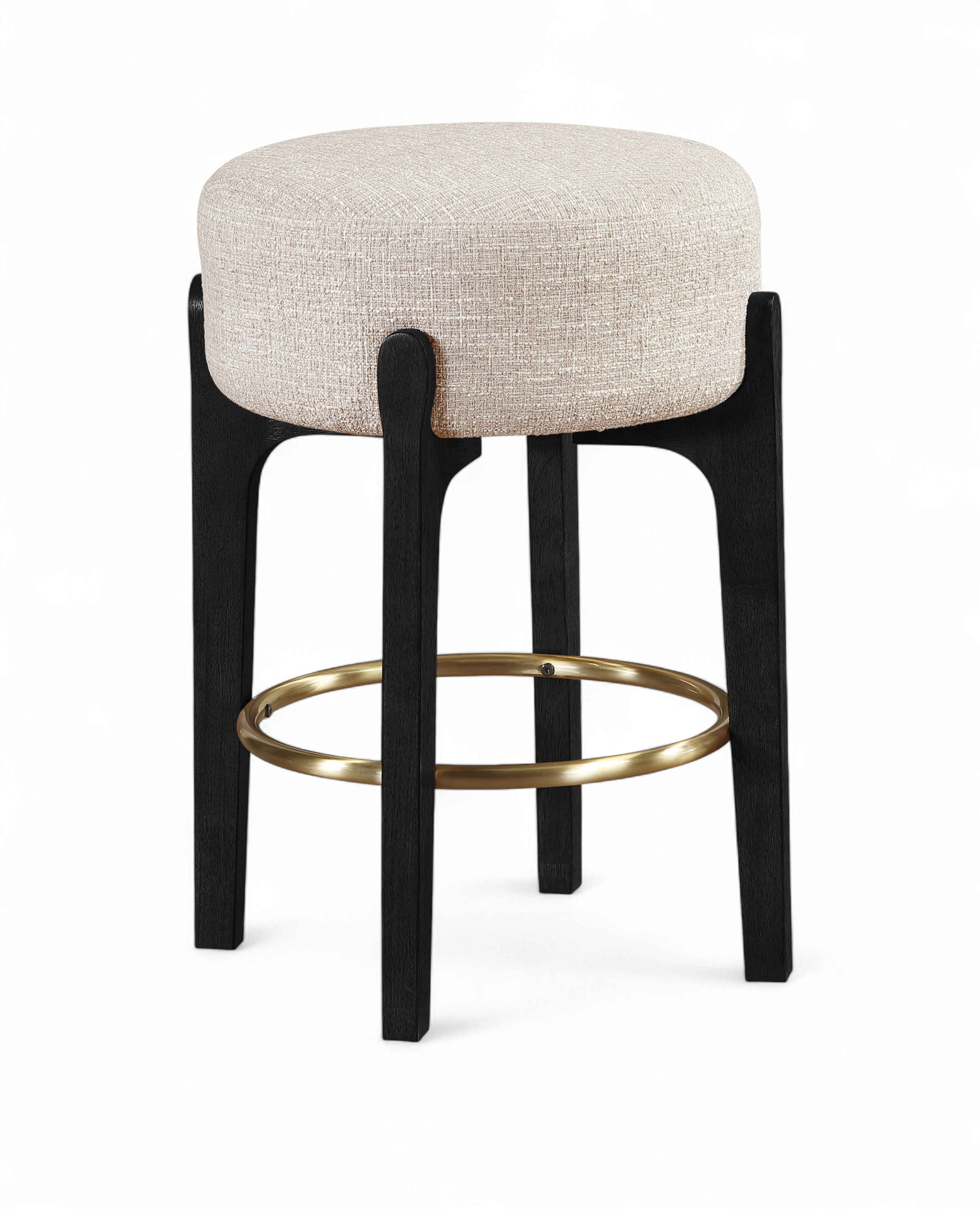 Torino - Fabric Upholstered Backless Counter Stool (Set of 2) - Beige / Brushed Black