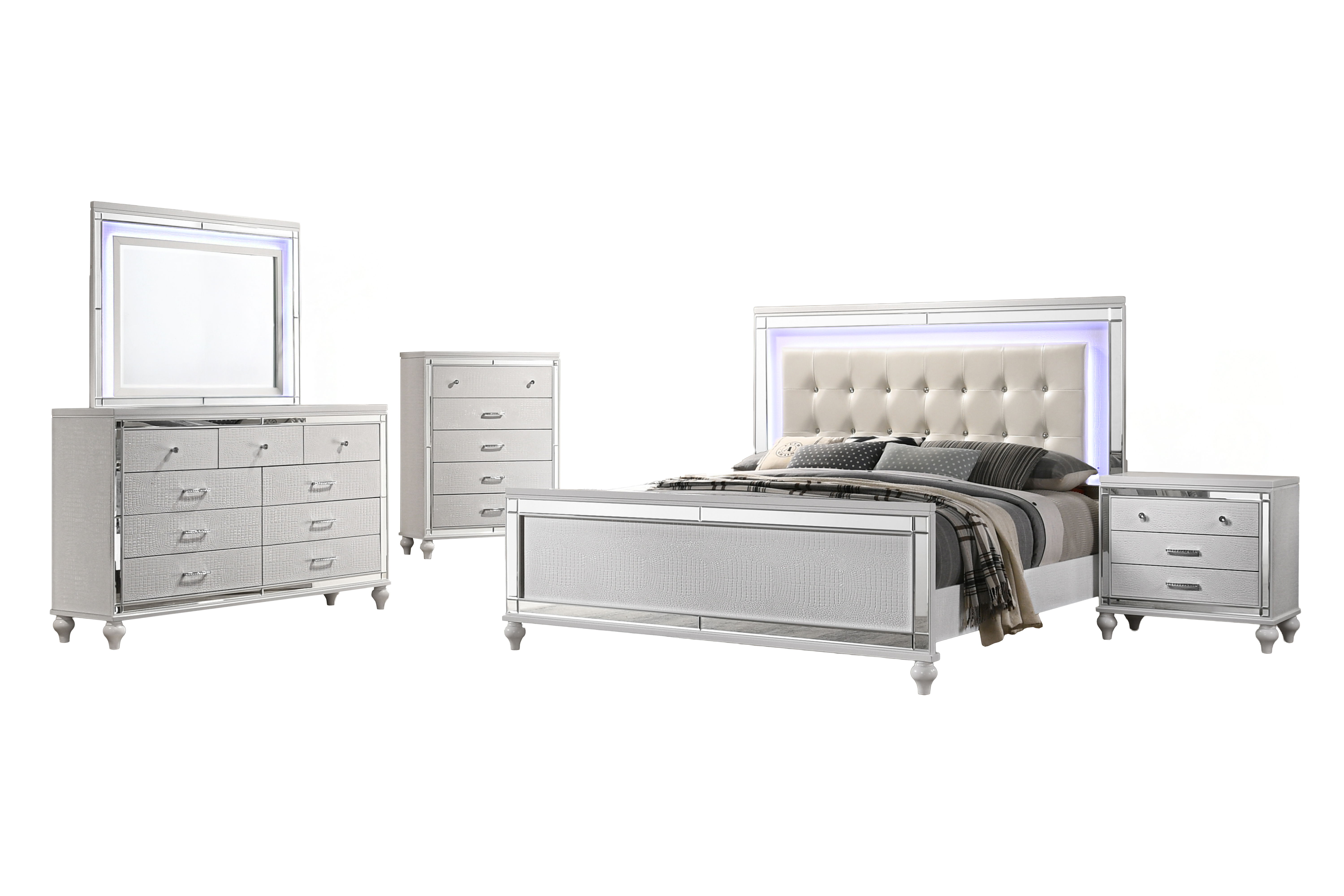 King · 5 Pc · Bed, Dresser, Mirror, Nightstand, Chest