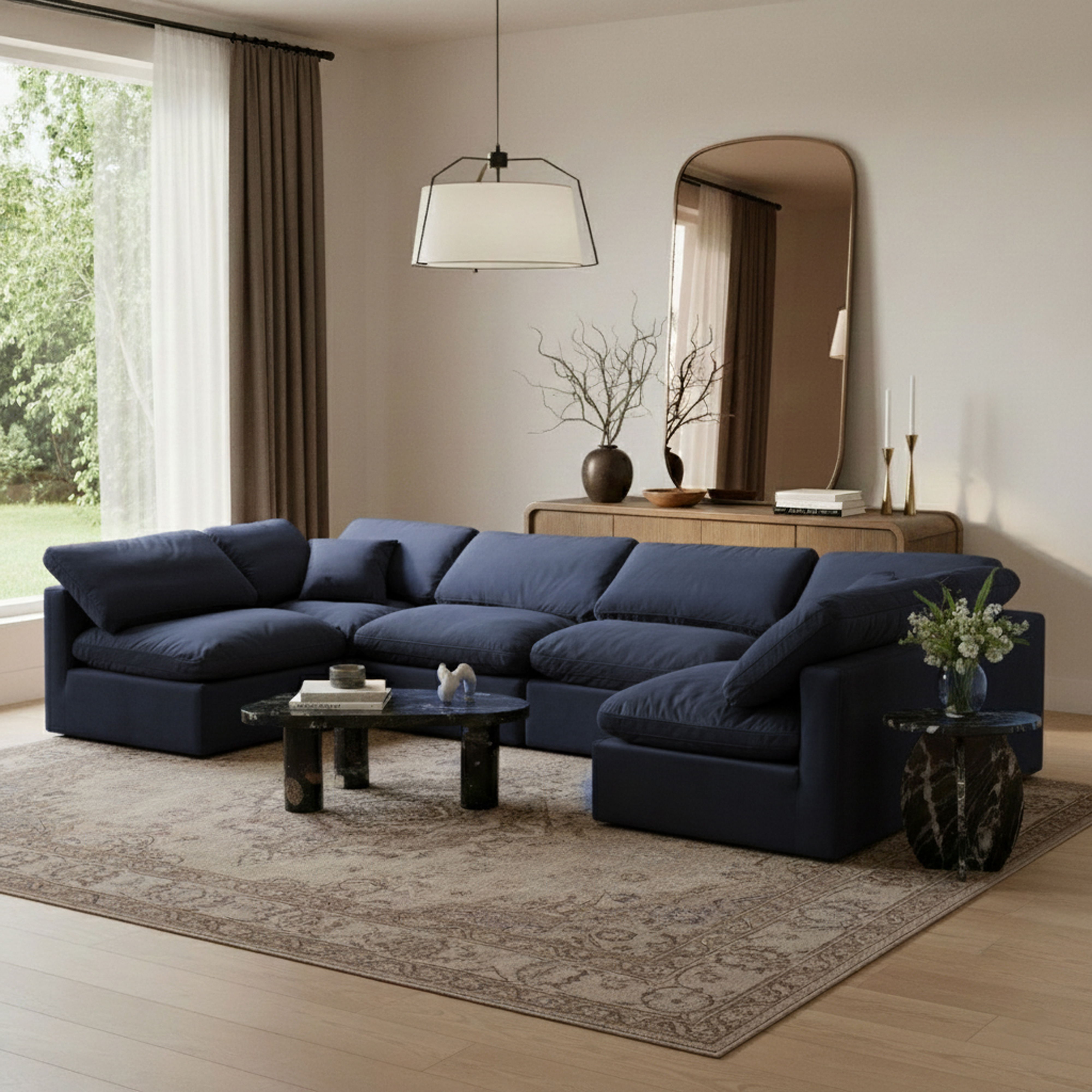 Indulge - Velvet 6 Piece Modular U-Shaped Sectional - Blue