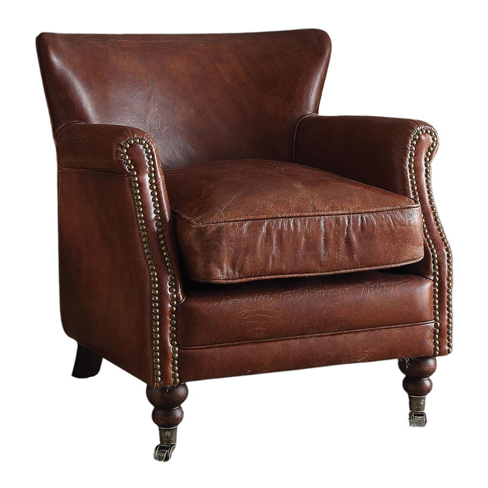 Leeds - Accent Chair - Vintage Dark Brown Top Grain Leather, dark brown