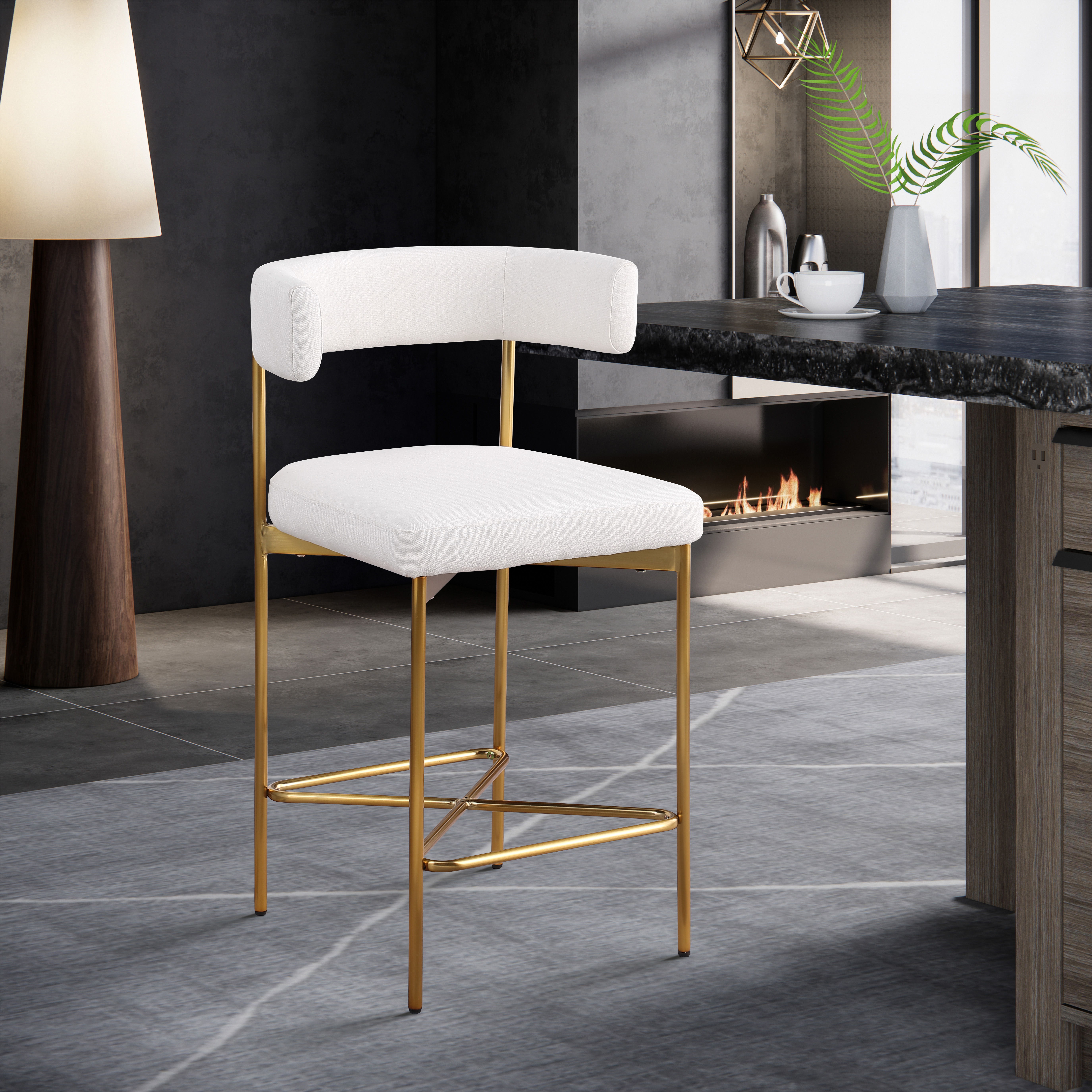 Rivage - Durable Stool With Gold Frame (Set of 2) - Cream