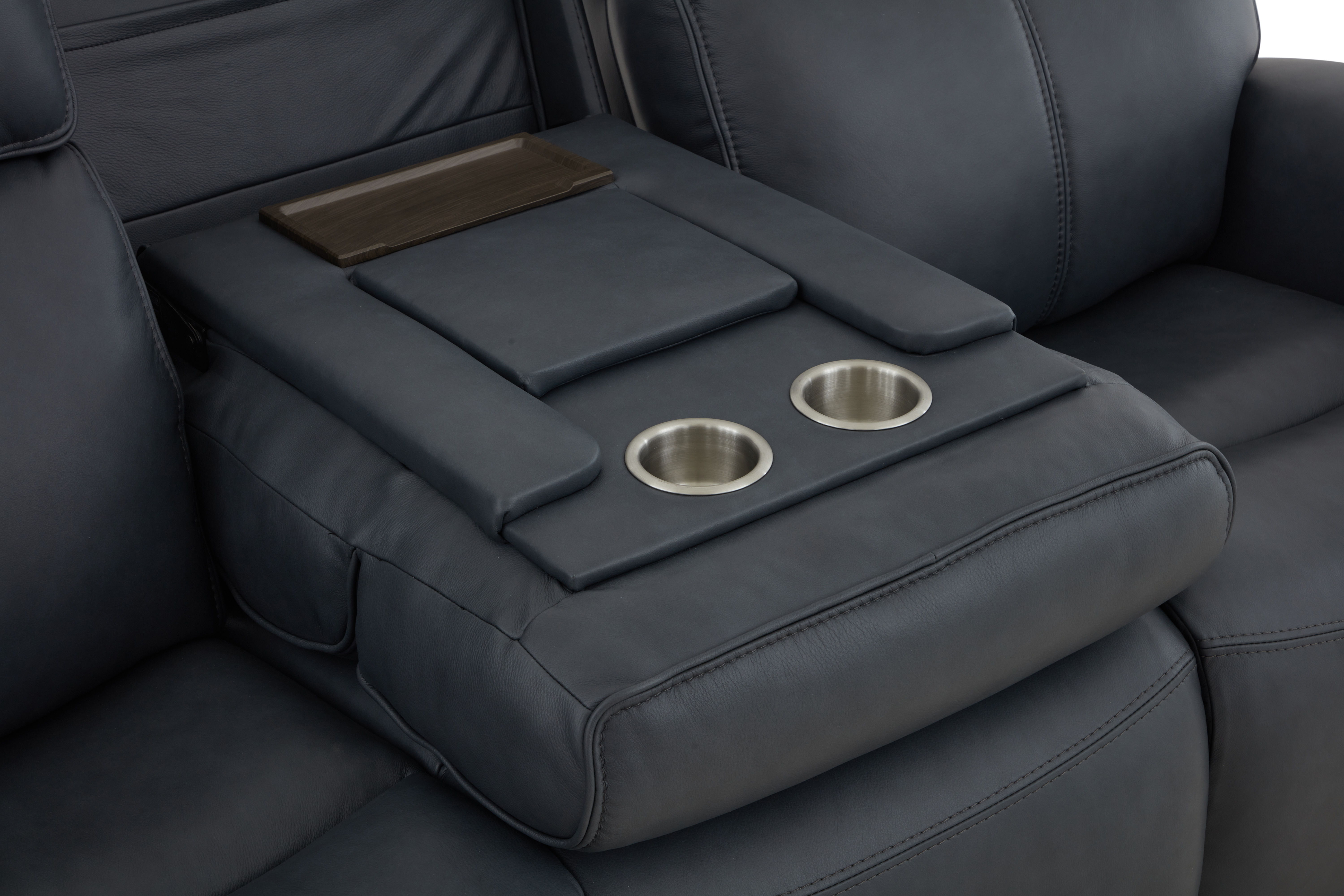 Warren - Power Reclining Sofa With Console, Power Headrest & Lumbar - Black, black, view 5