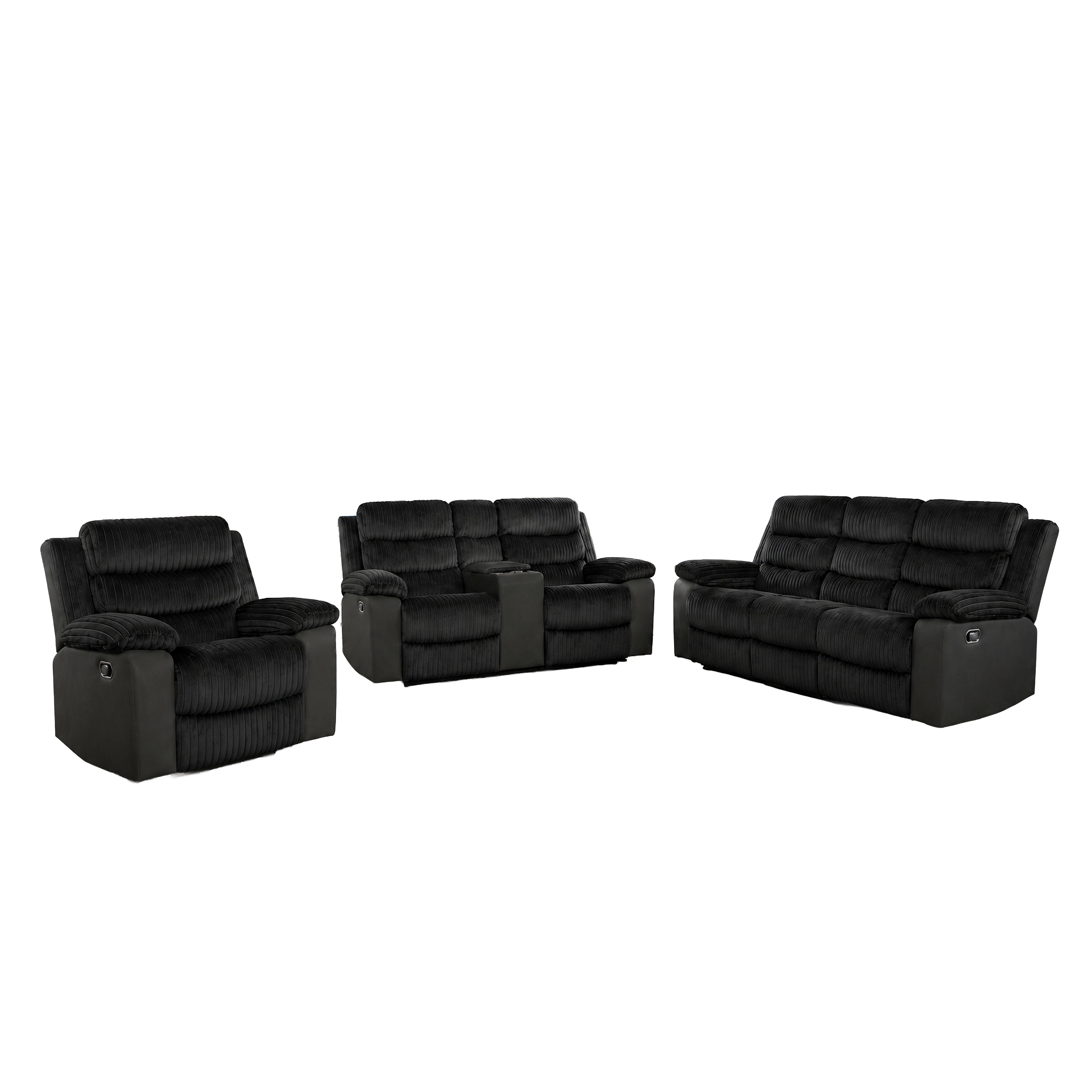Willow - 3 Piece Sofa & Loveseat & Recliner - Black