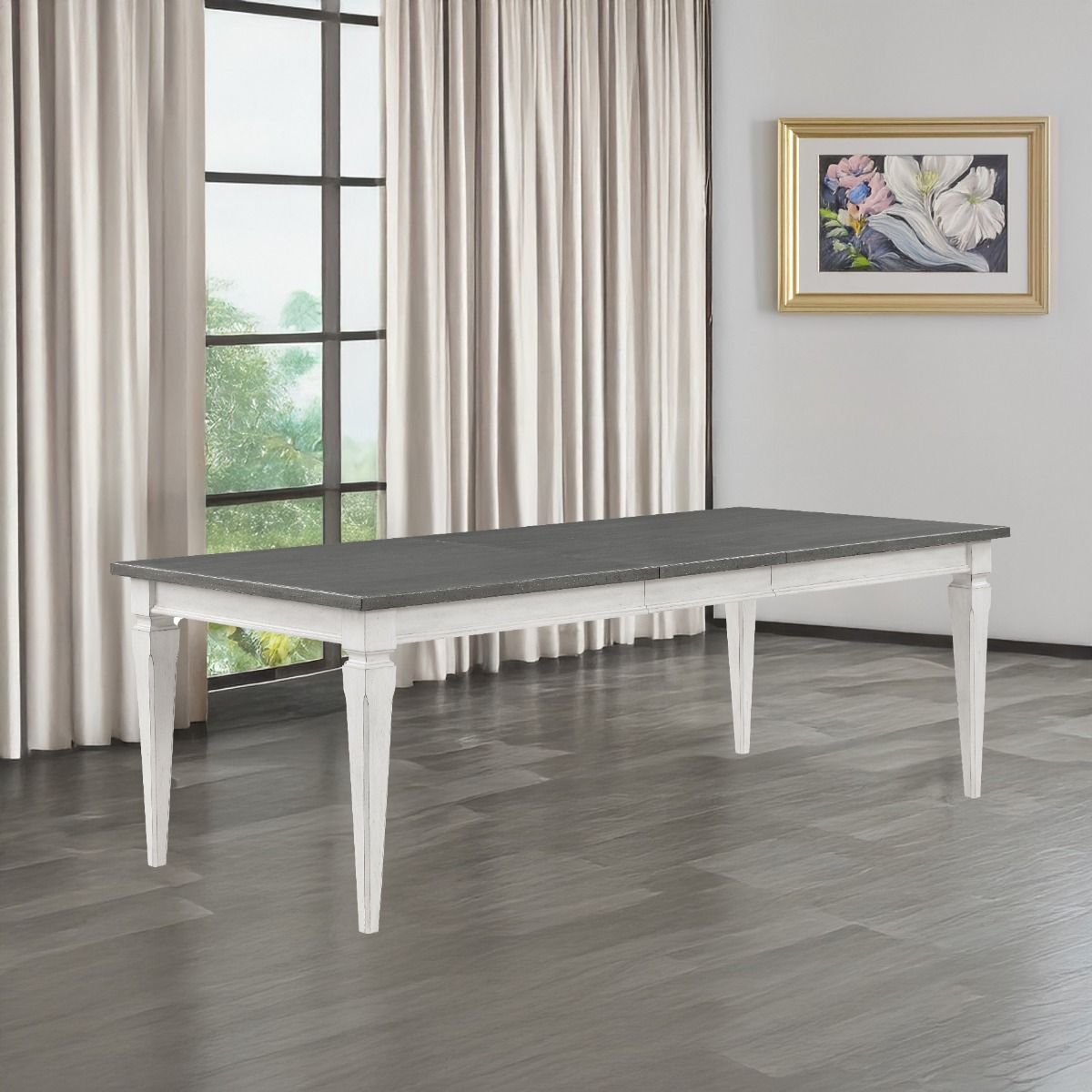 Katia - Dining Table With Leaf - Rustic Gray & Weathered White, white, view 8