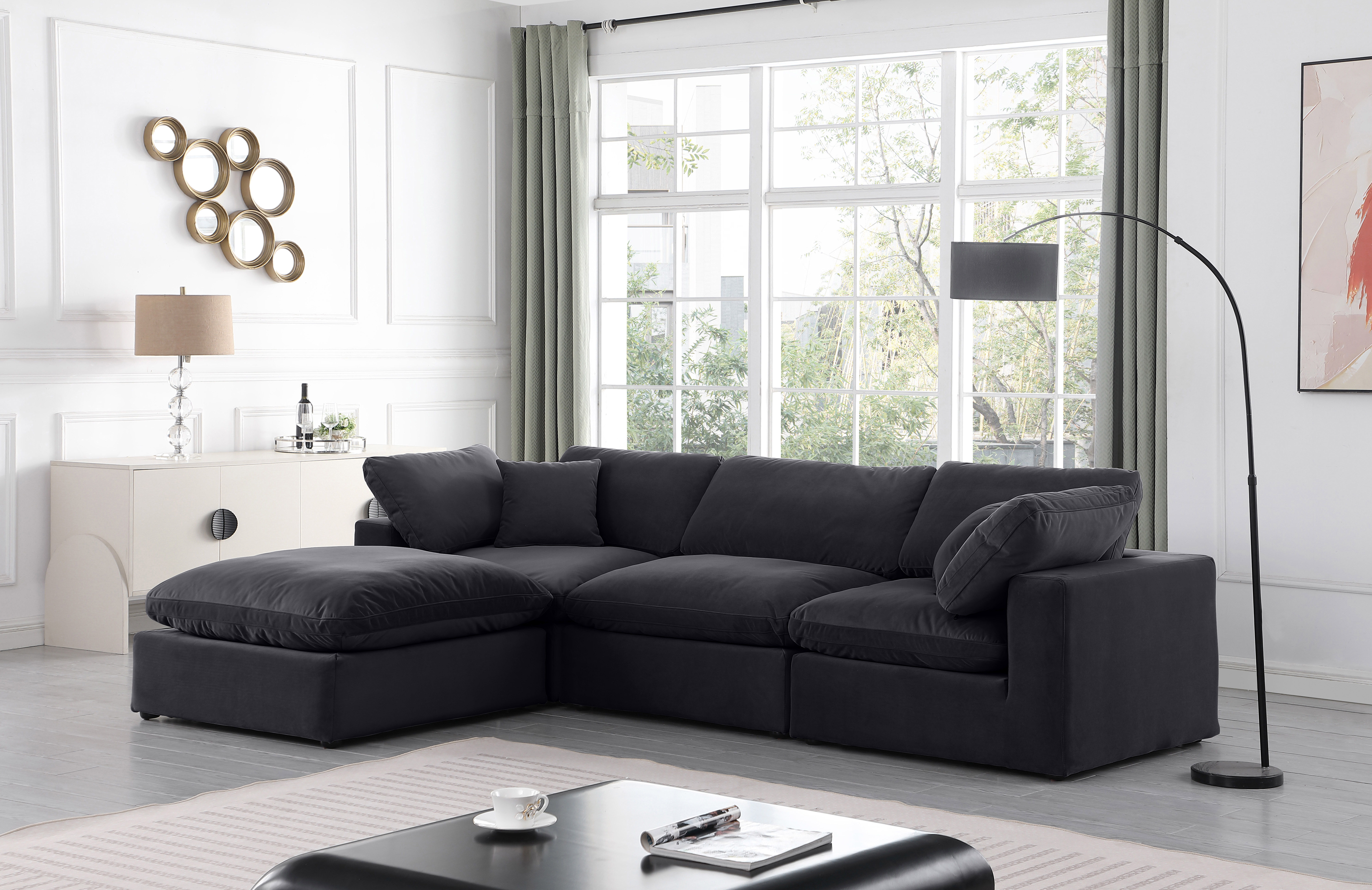 Comfy - 4 Piece Velvet Modular Sectional With Chaise - Black